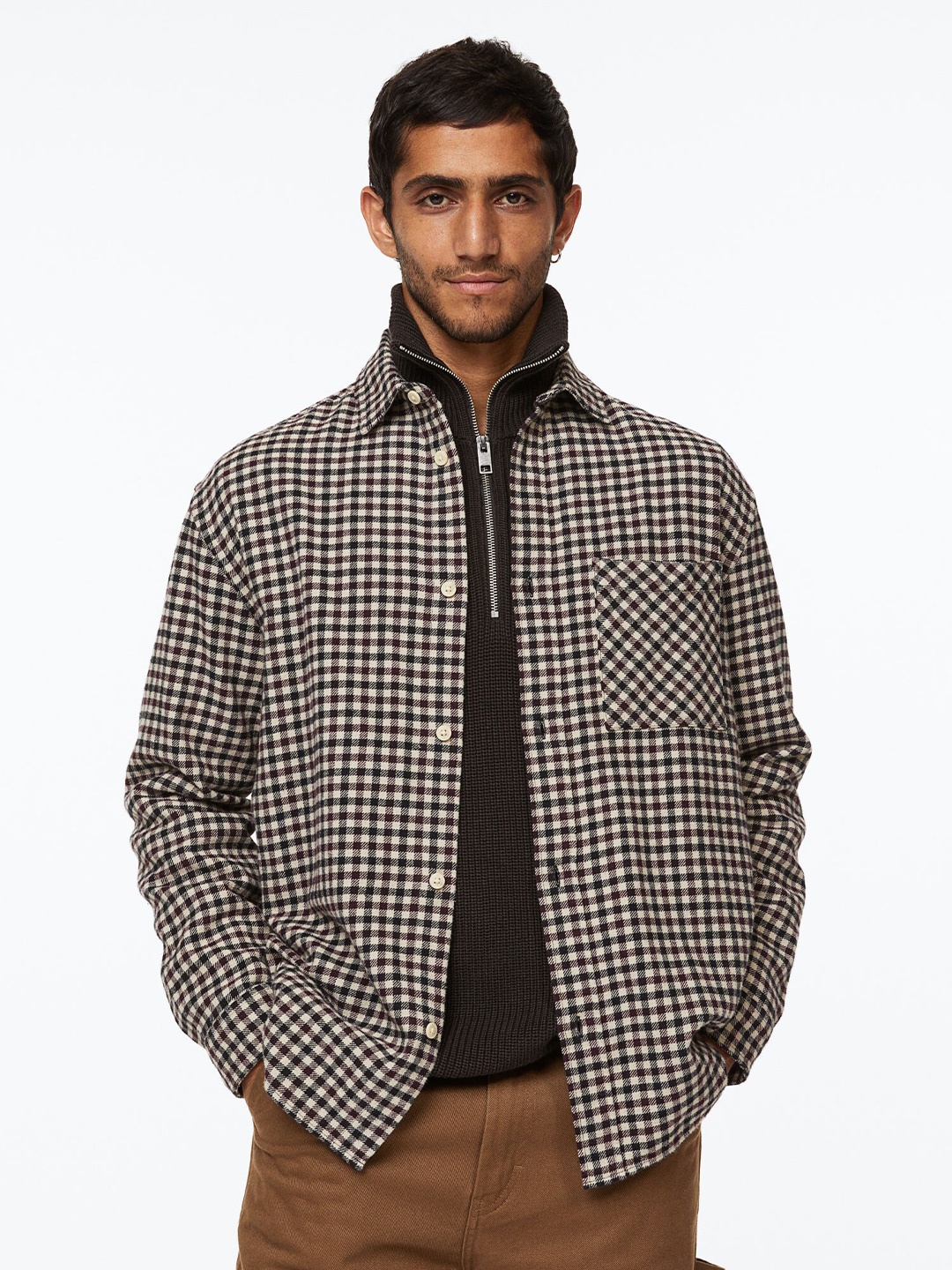 

H&M Men Brown Cotton Twill Shirt