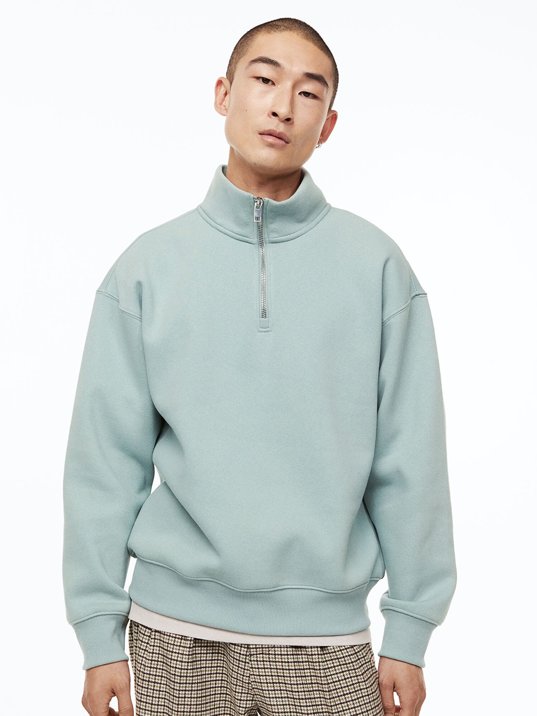 

H&M Men Green Relaxed Fit Zip-Top Sweatshirt