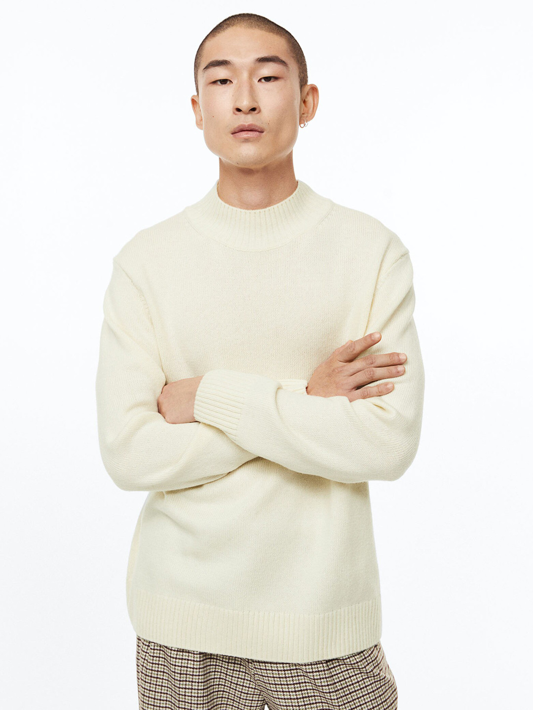 

H&M Men White Regular Fit Wool-Blend Jumper