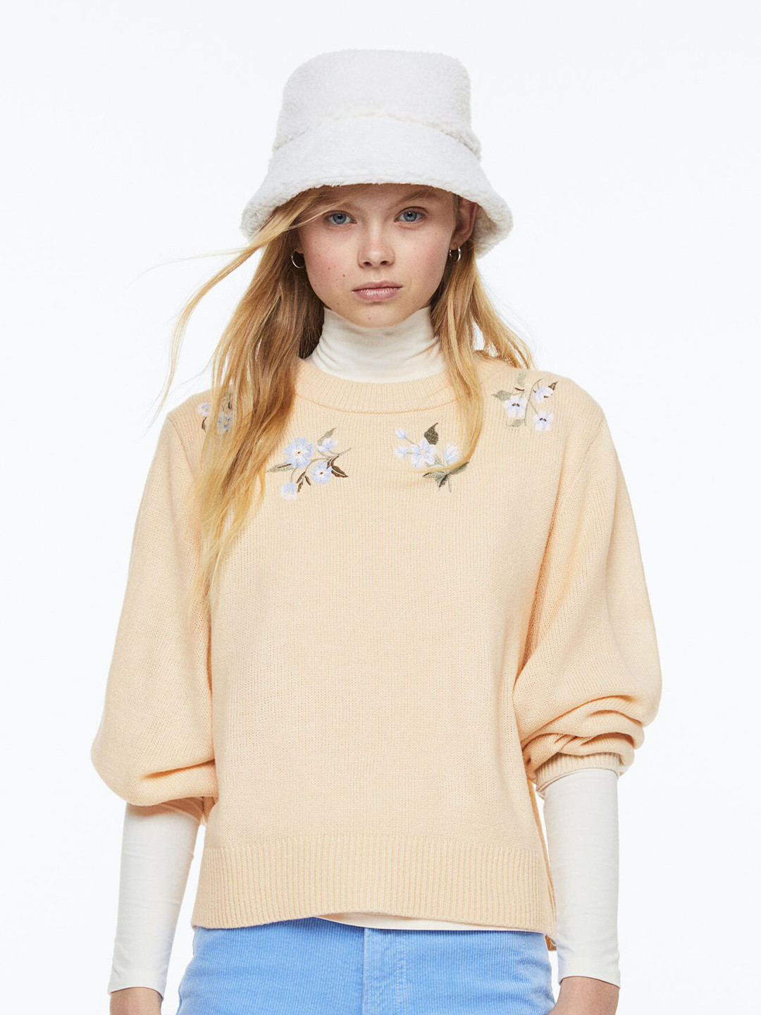 

H&M Women Beige Embroidered Jumper