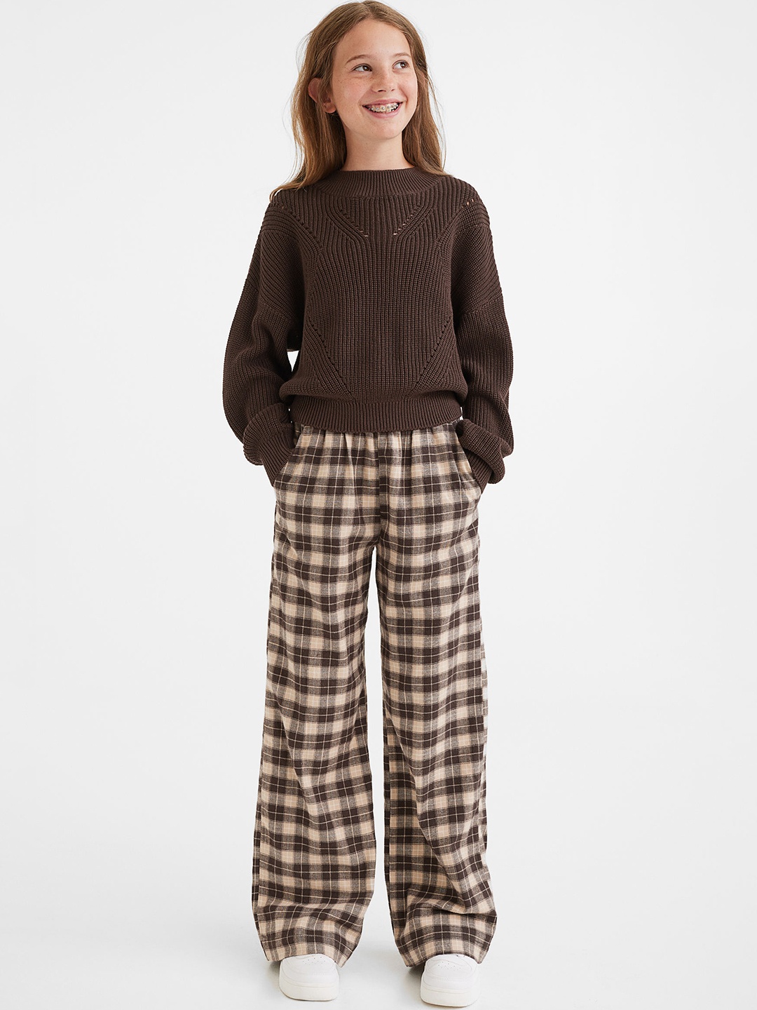 

H&M Girls Brown Cotton Pull-On Trousers