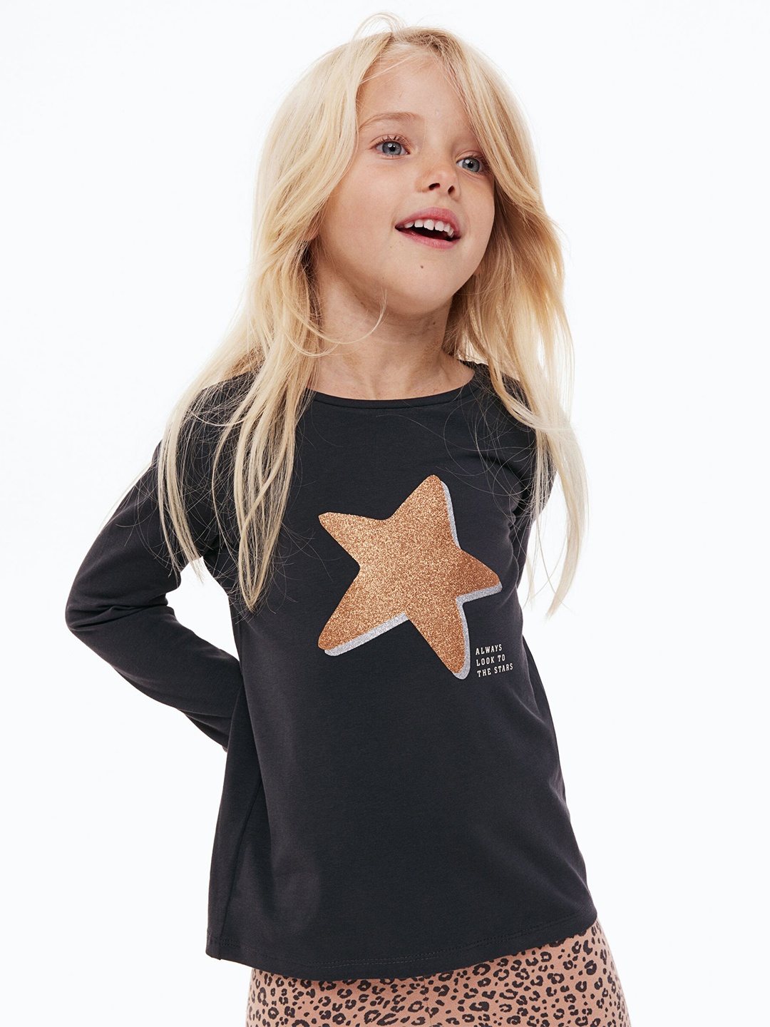 

H&M Girls Black Printed Jersey Top