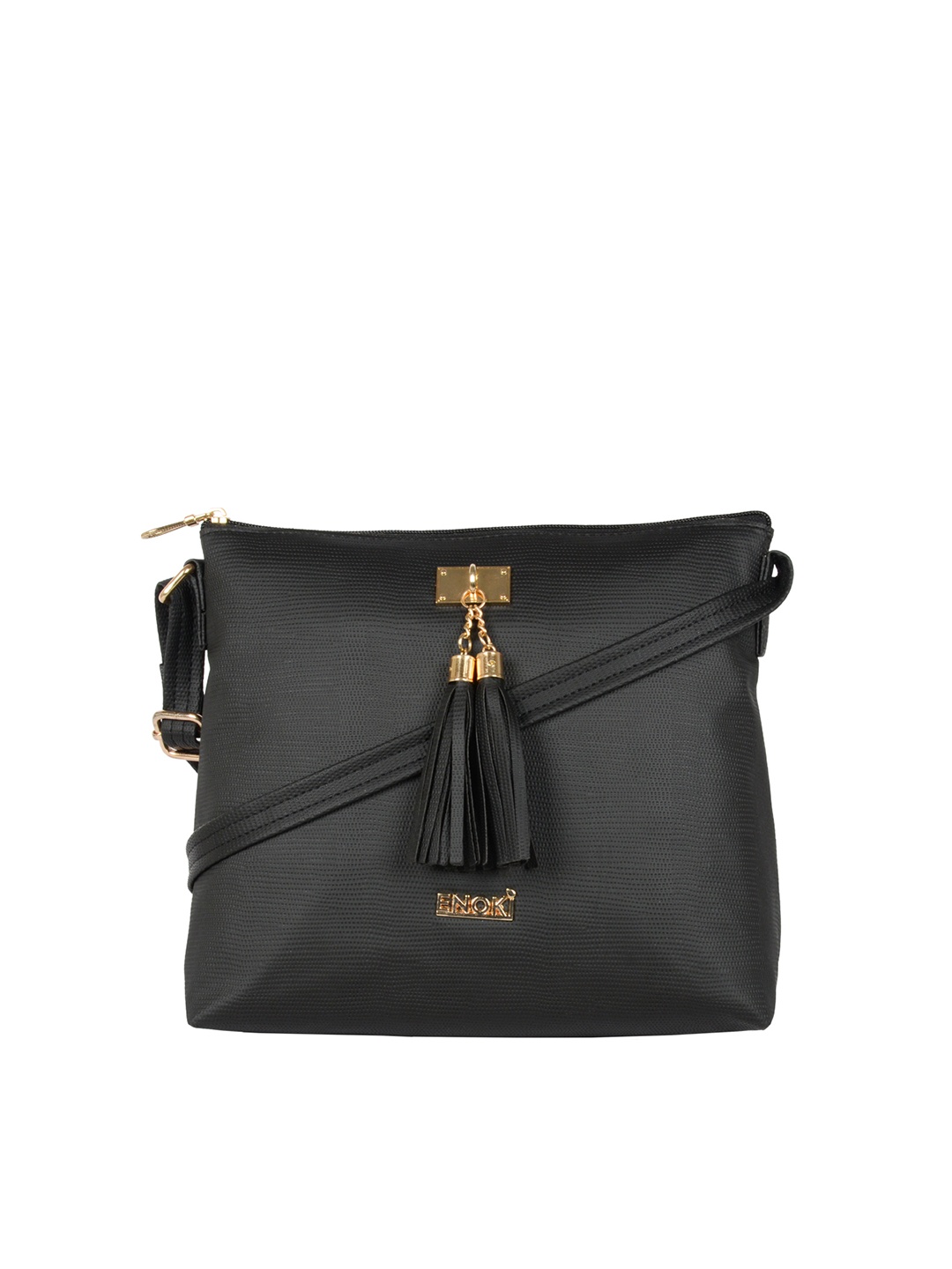 

ENOKI Solid Synthetic Sling Bag with Tasselled Handbags, Black