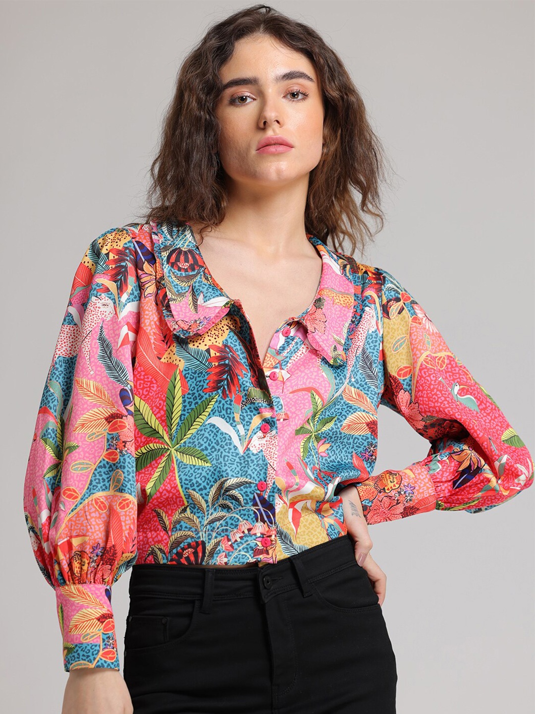 

SHAYE Women Pink Contemporary Animal Printed Satin Casual Shirt