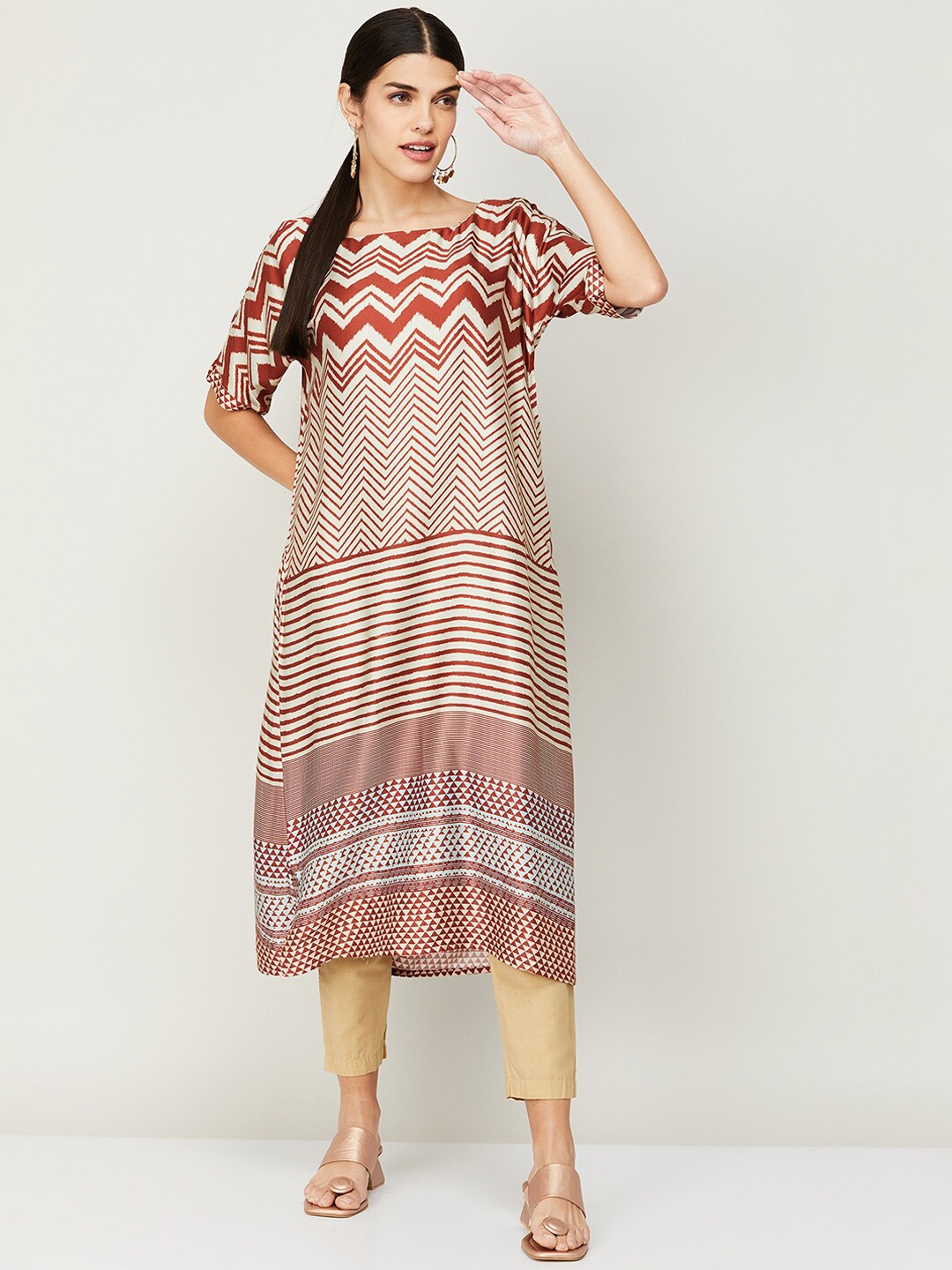 

Melange by Lifestyle Women Brown Geometric Printed Kurta