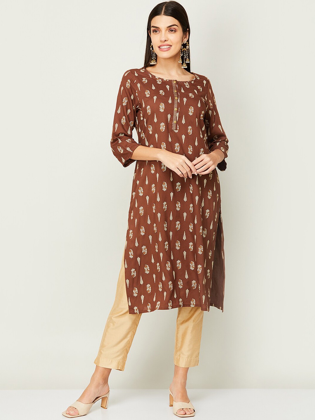 

Melange by Lifestyle Women Brown Ethnic Motifs Printed Kurta