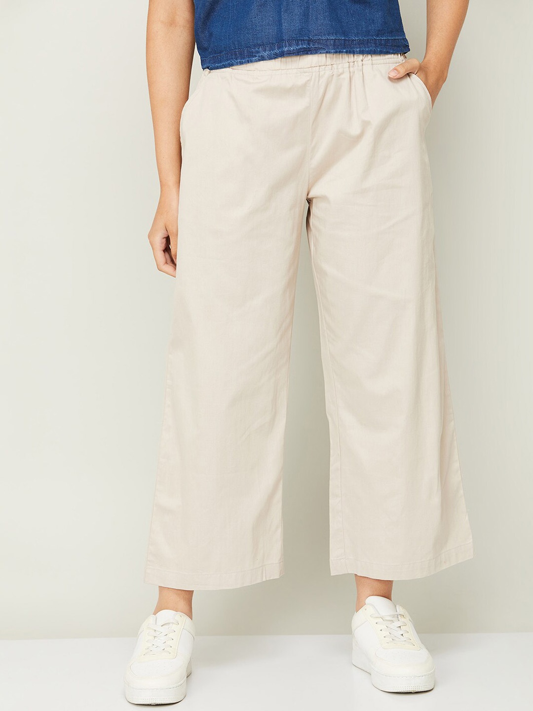 

Colour Me by Melange Women Beige Cotton Trousers