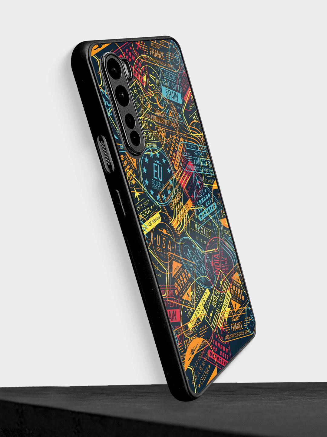 

macmerise Black Immigration Stamps Printed OnePlus Nord Bumper Back Case