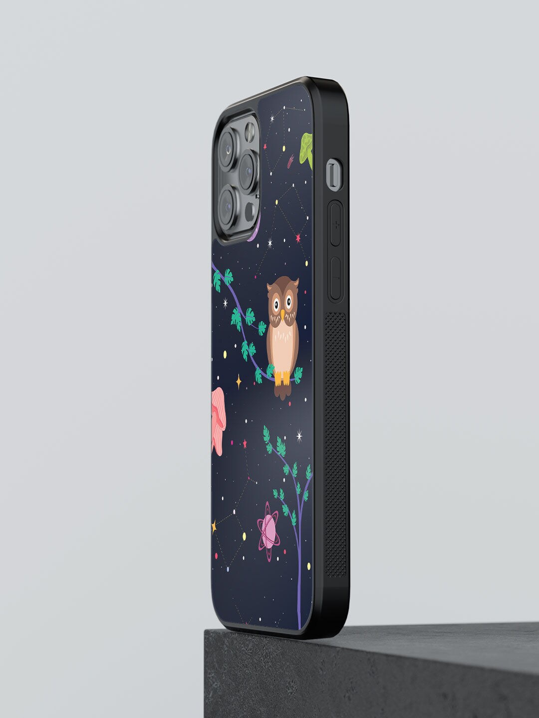 

macmerise Black Printed Space Owl Design iPhone 12 Pro Max Phone Back Case