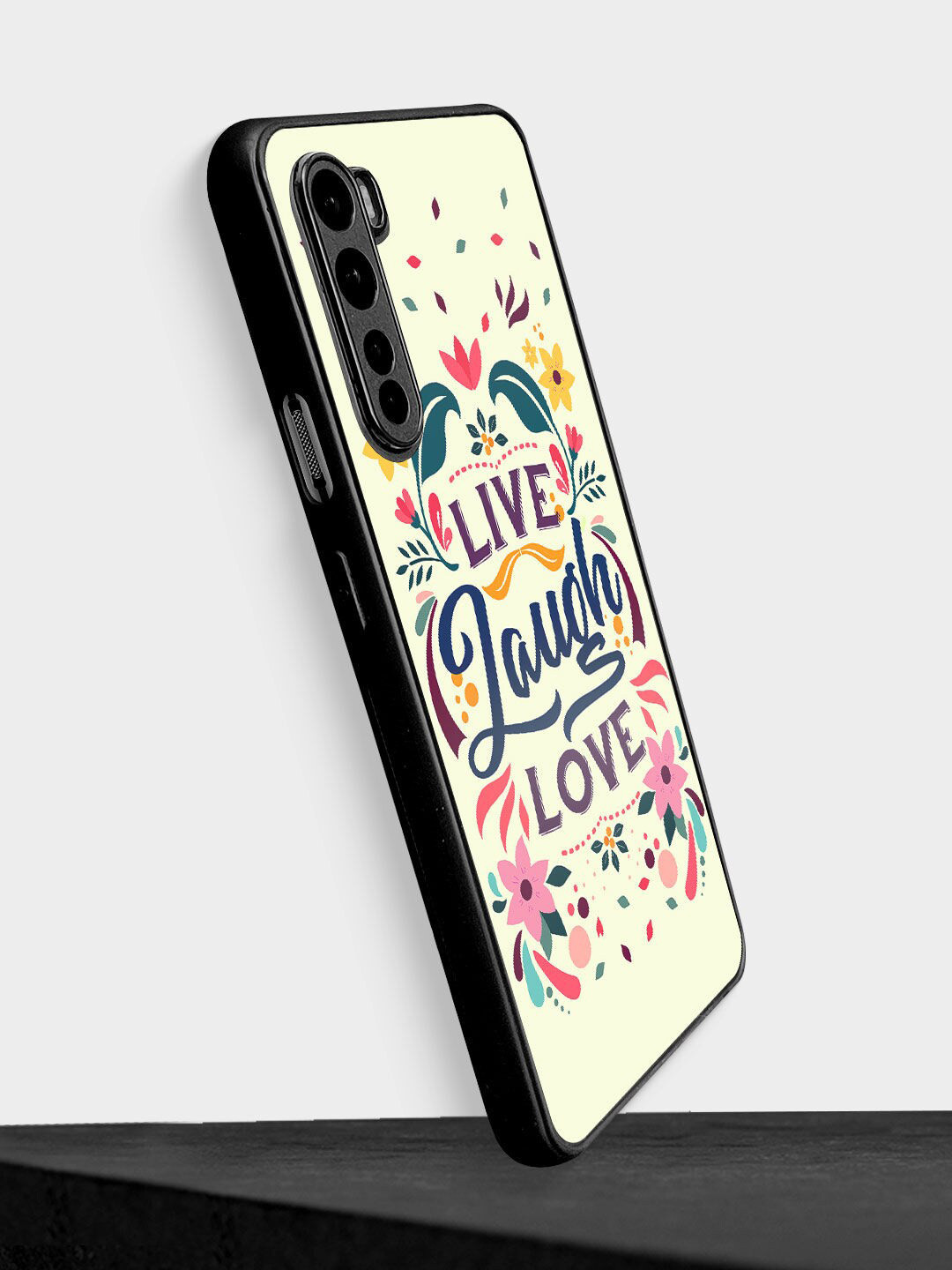 

macmerise Cream Coloured & Blue Printed Live Laugh Love OnePlus Nord Bumper Phone Case