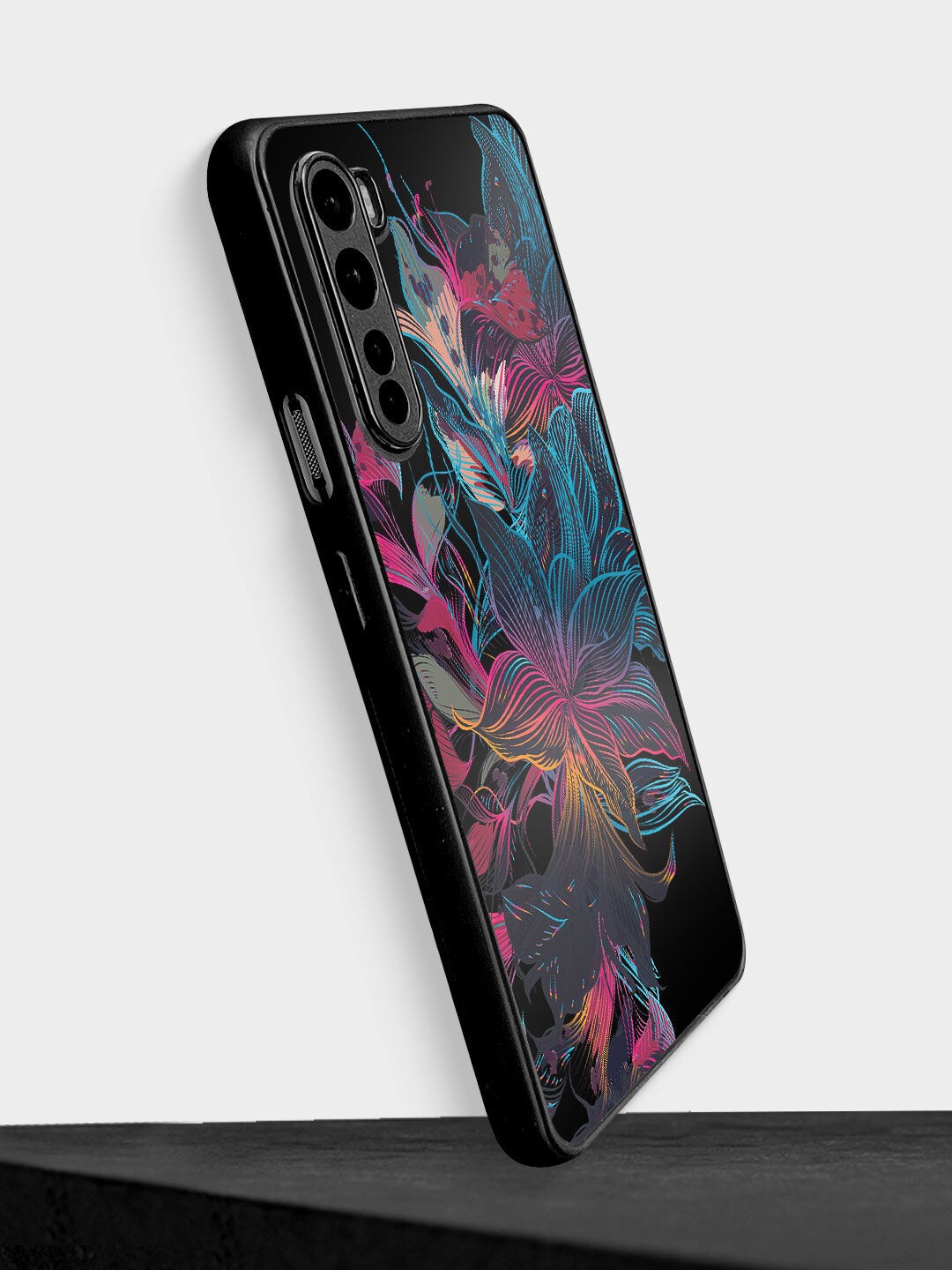 

macmerise Black Printed Neon Flowers Phone Back Case