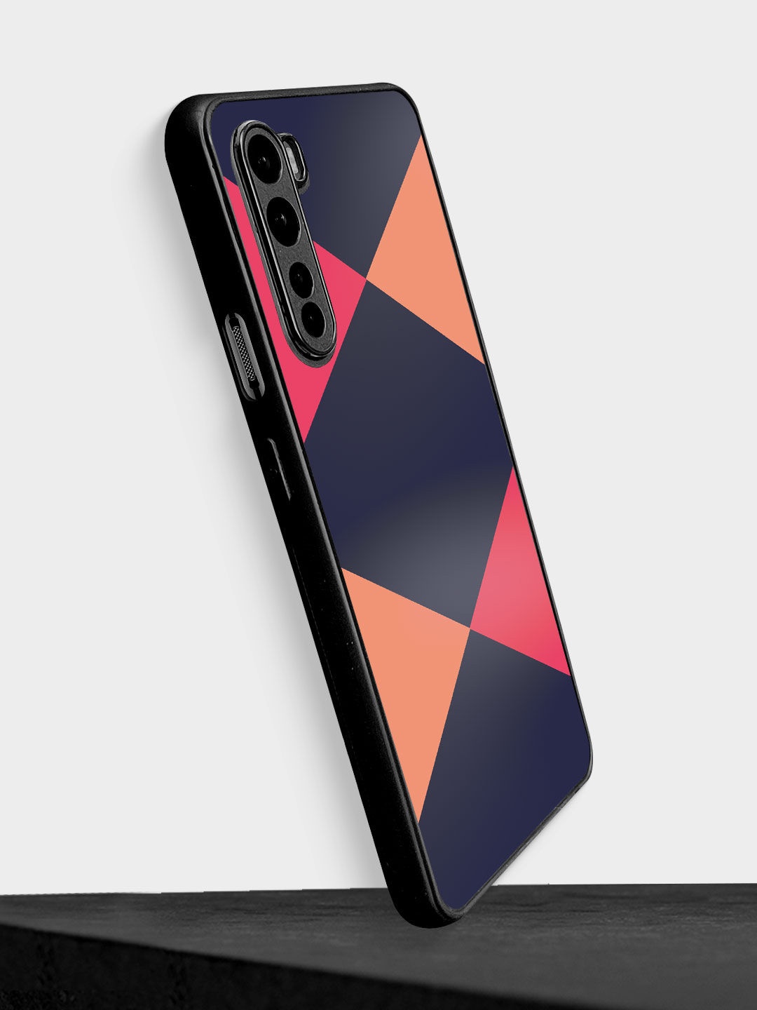 

macmerise Navy-Blue & Peach-Colored Printed Criss Cross Blupink Oneplus Nord Phone Back Case