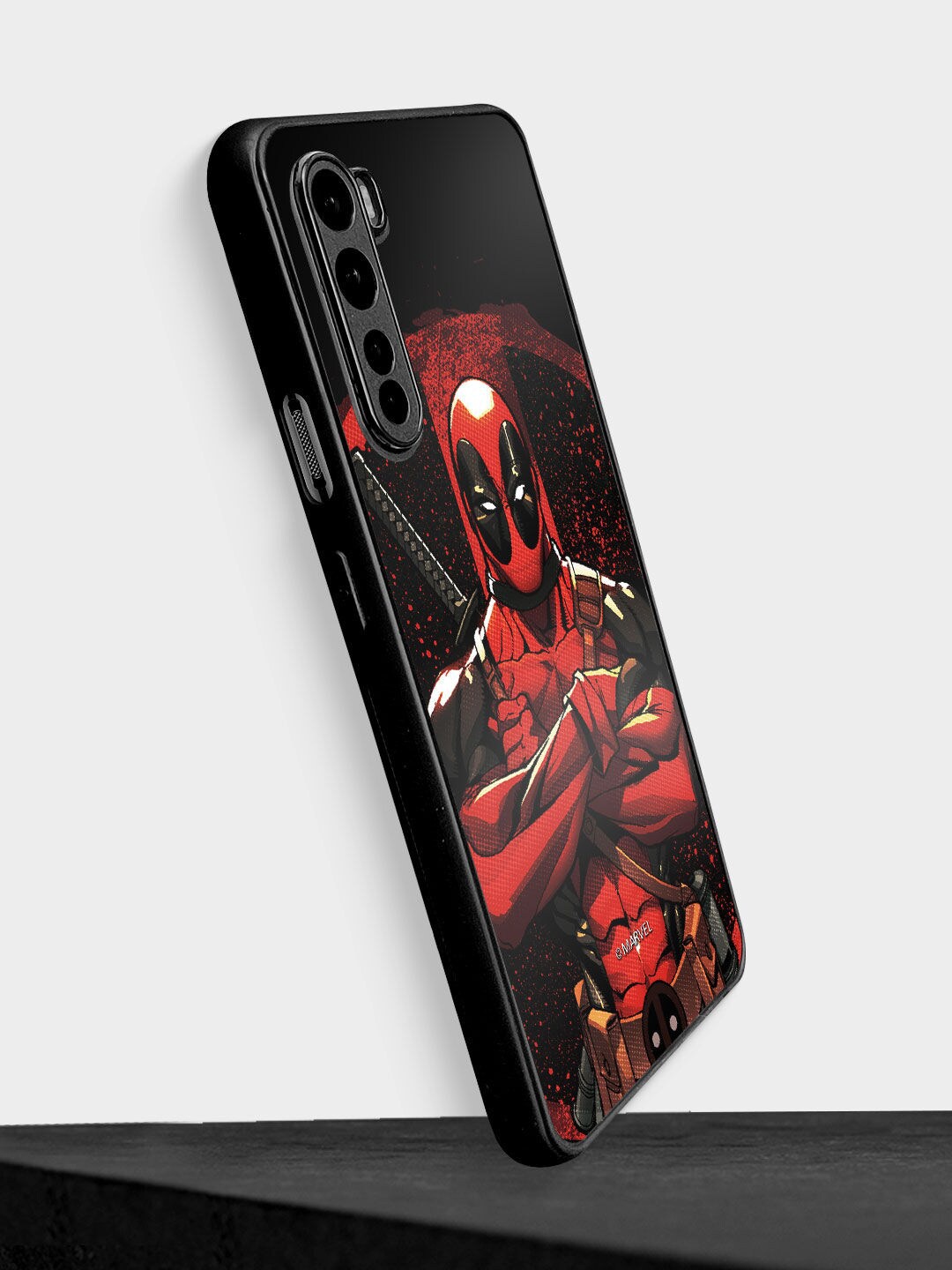 

macmerise Red & Black Printed Deadpool Stance OnePlus Nord Bumper Phone Back Case