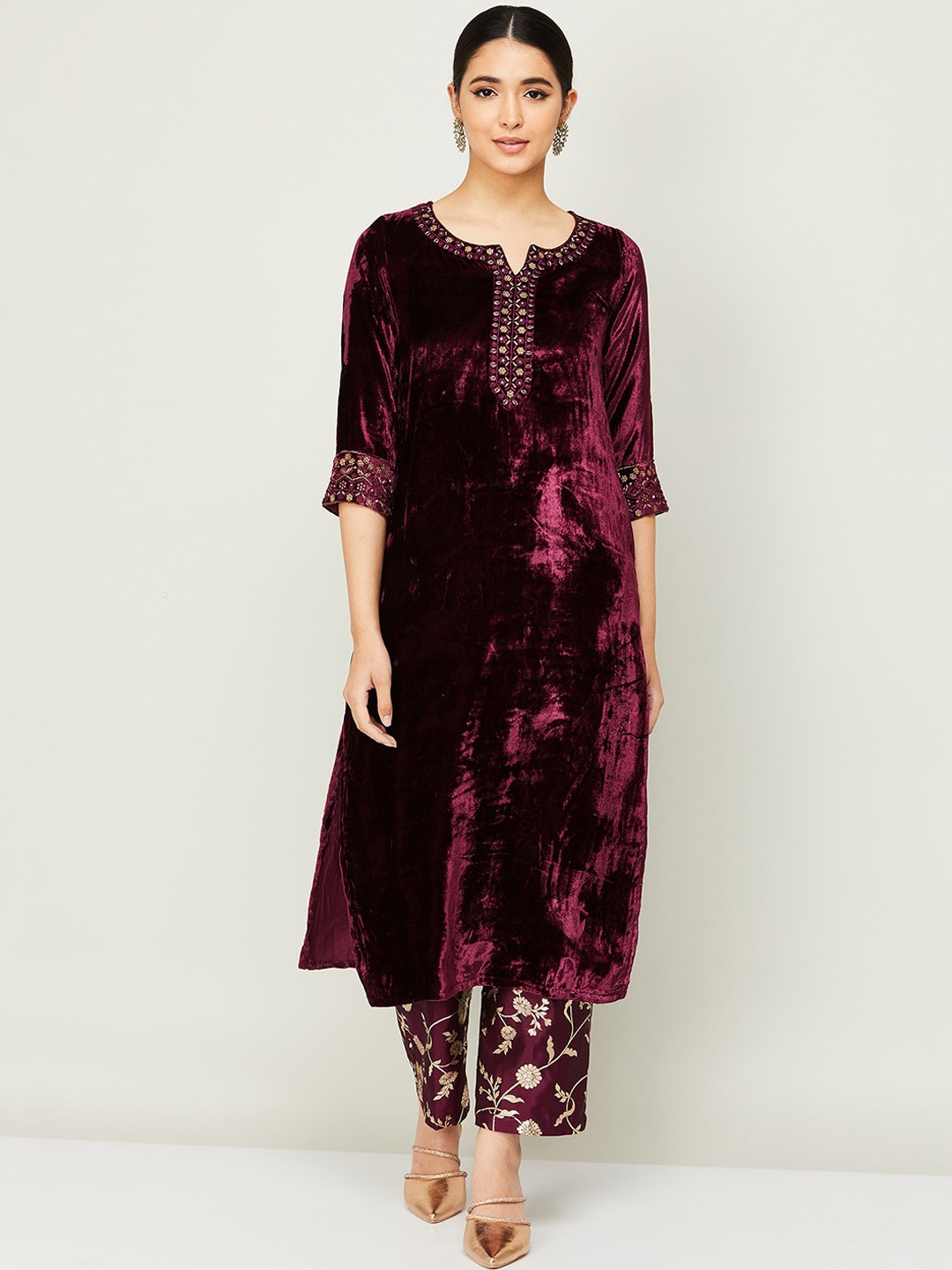 

Melange by Lifestyle Women Red Solid Kurta with Trouser