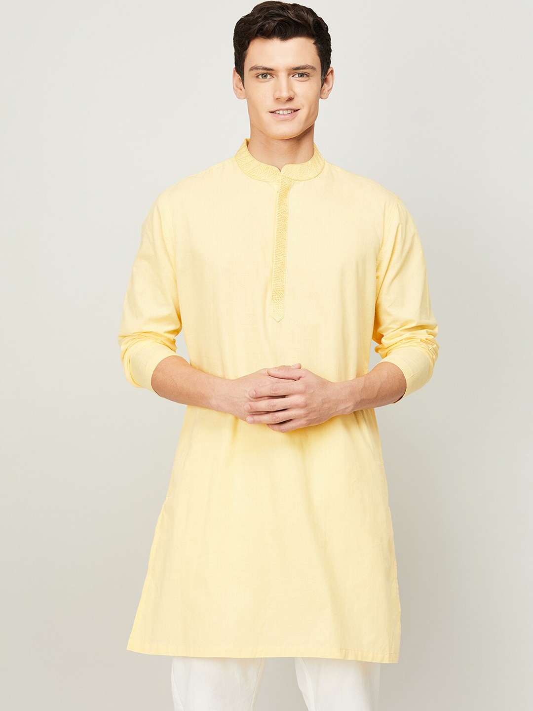 

Melange by Lifestyle Men Yellow Cotton Kurta