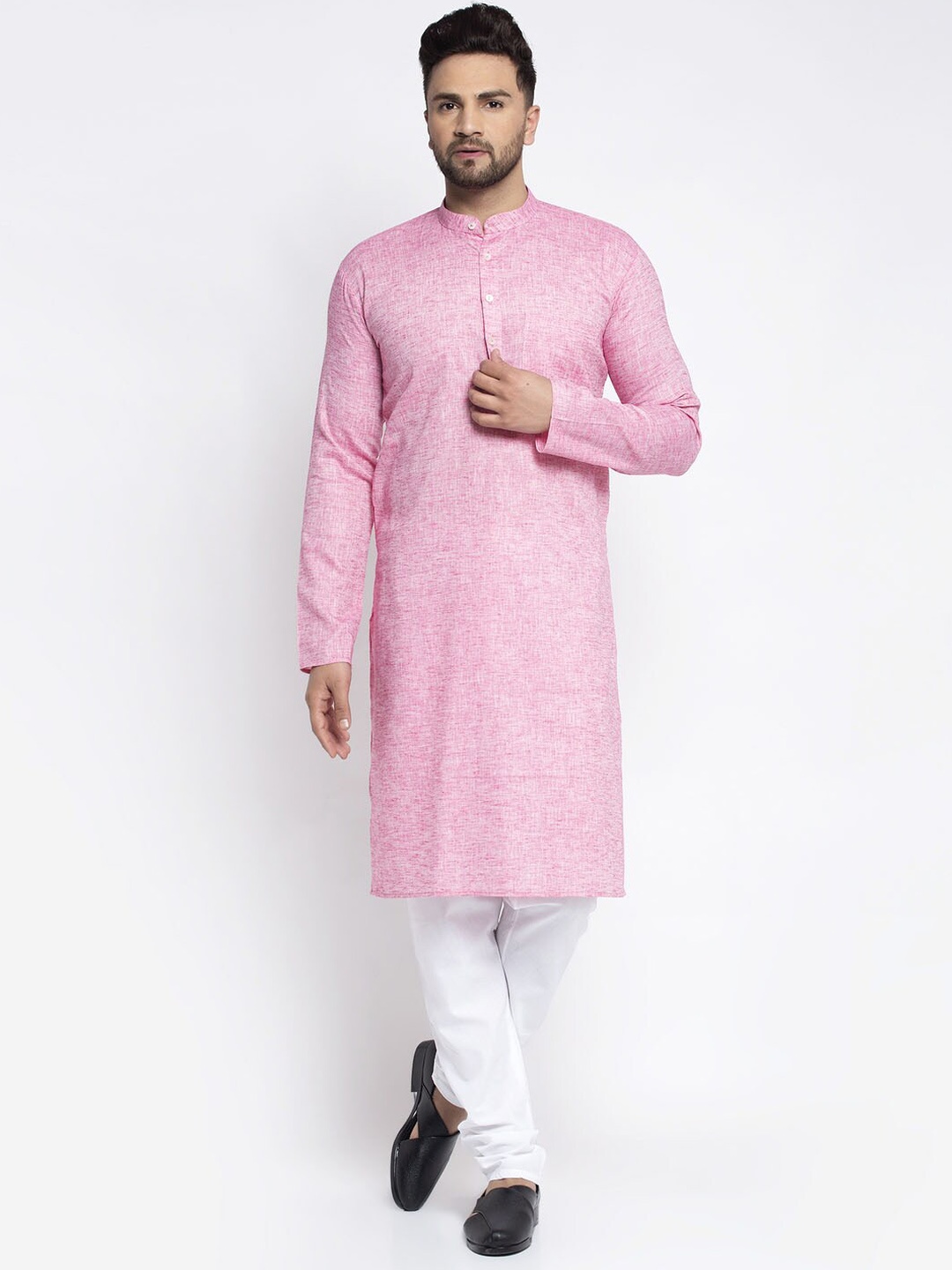 

Jompers Men Pink & White Pure Cotton Kurta with Churidar