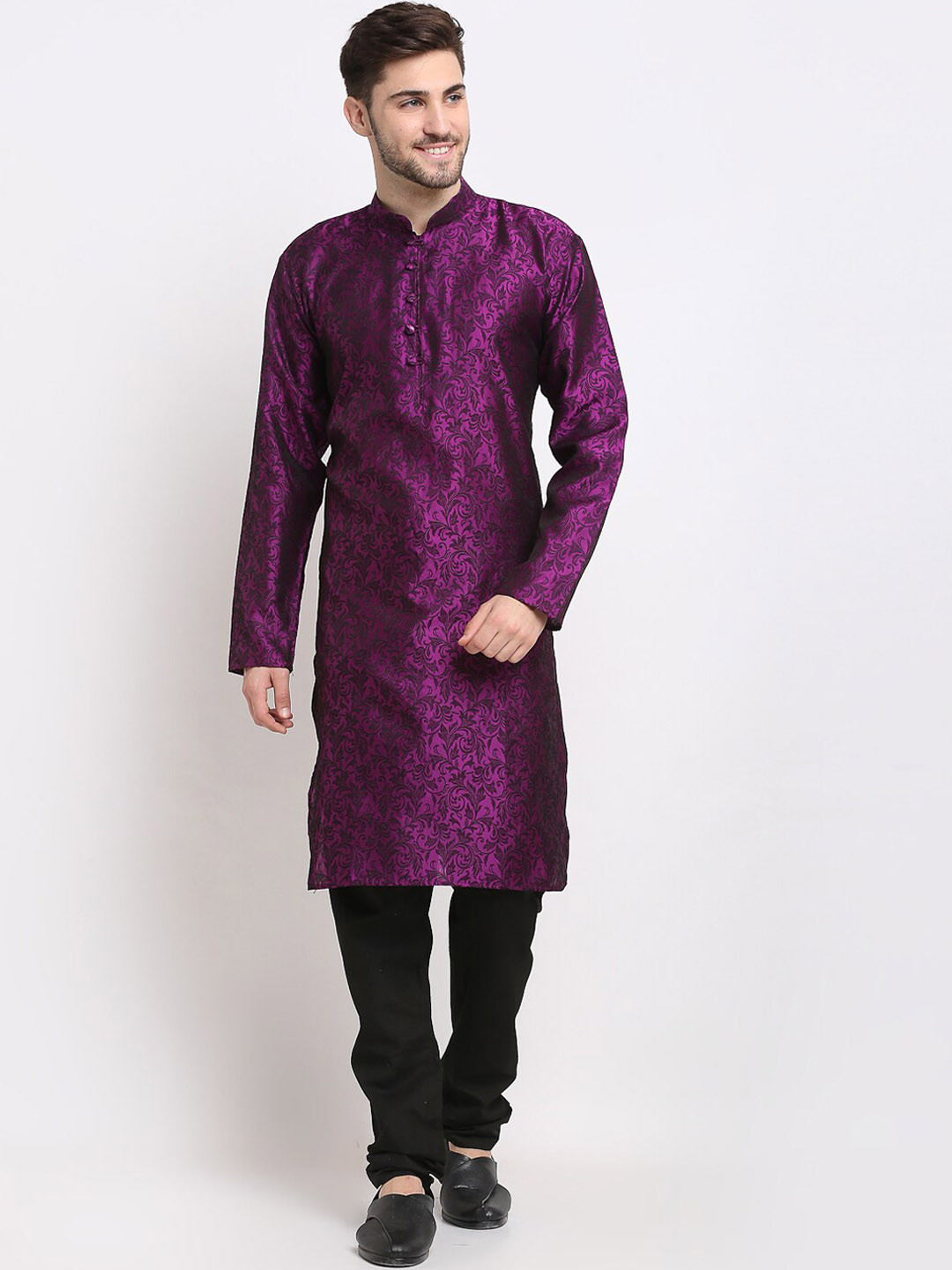 

Jompers Men Purple & Black Floral Kurta with Churidar