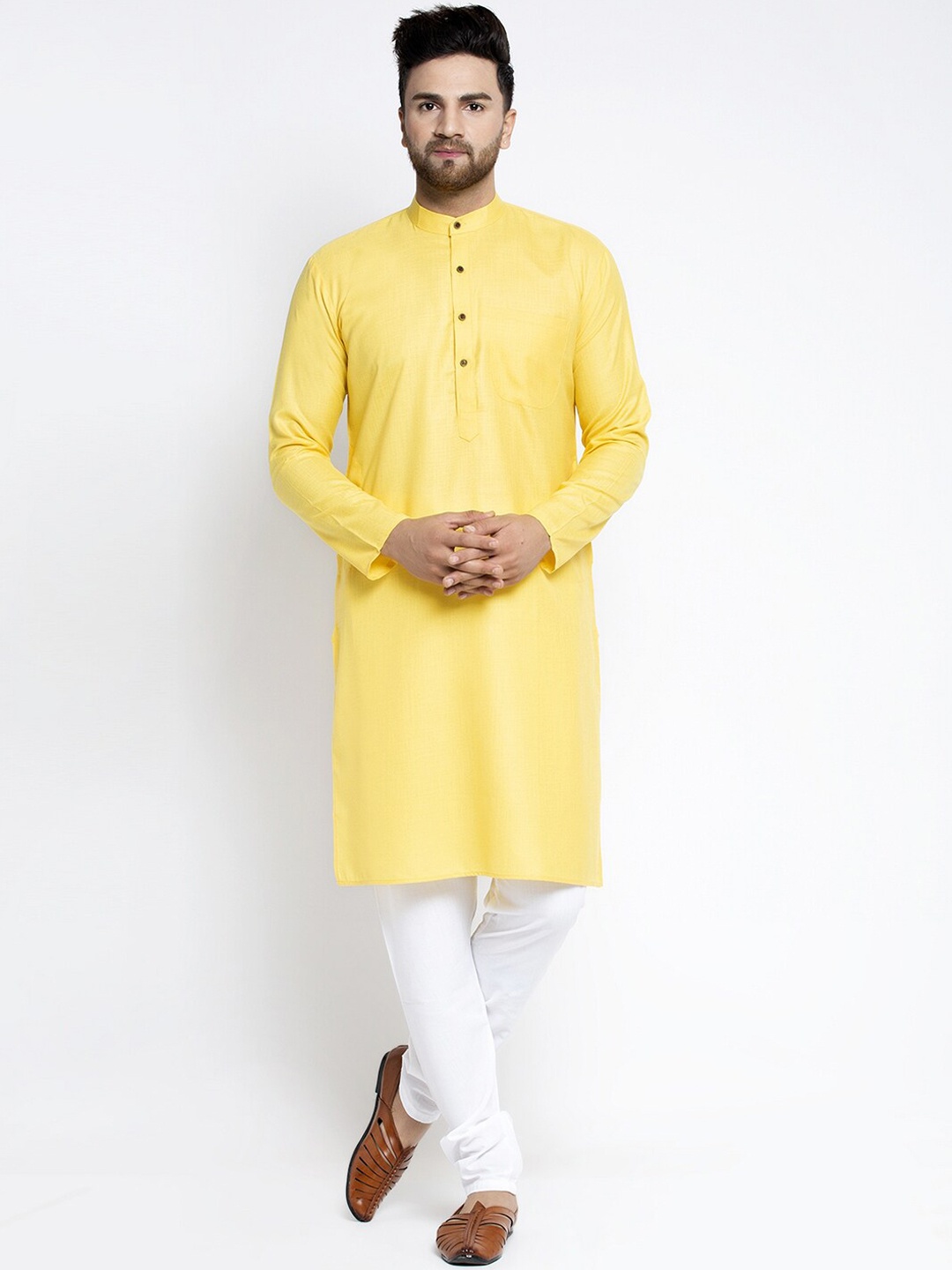 

Jompers Men Yellow Pure Cotton Kurta with Churidar