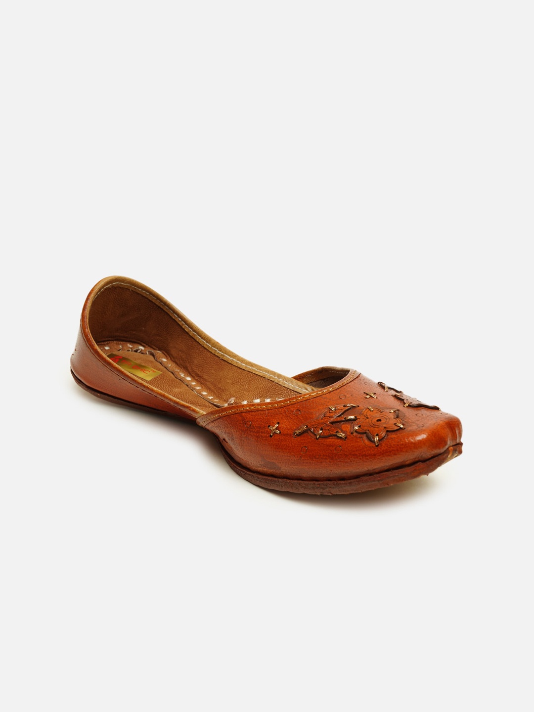 

Ta Chic Women Brown Embellished Ethnic Mojaris with Laser Cuts Flats