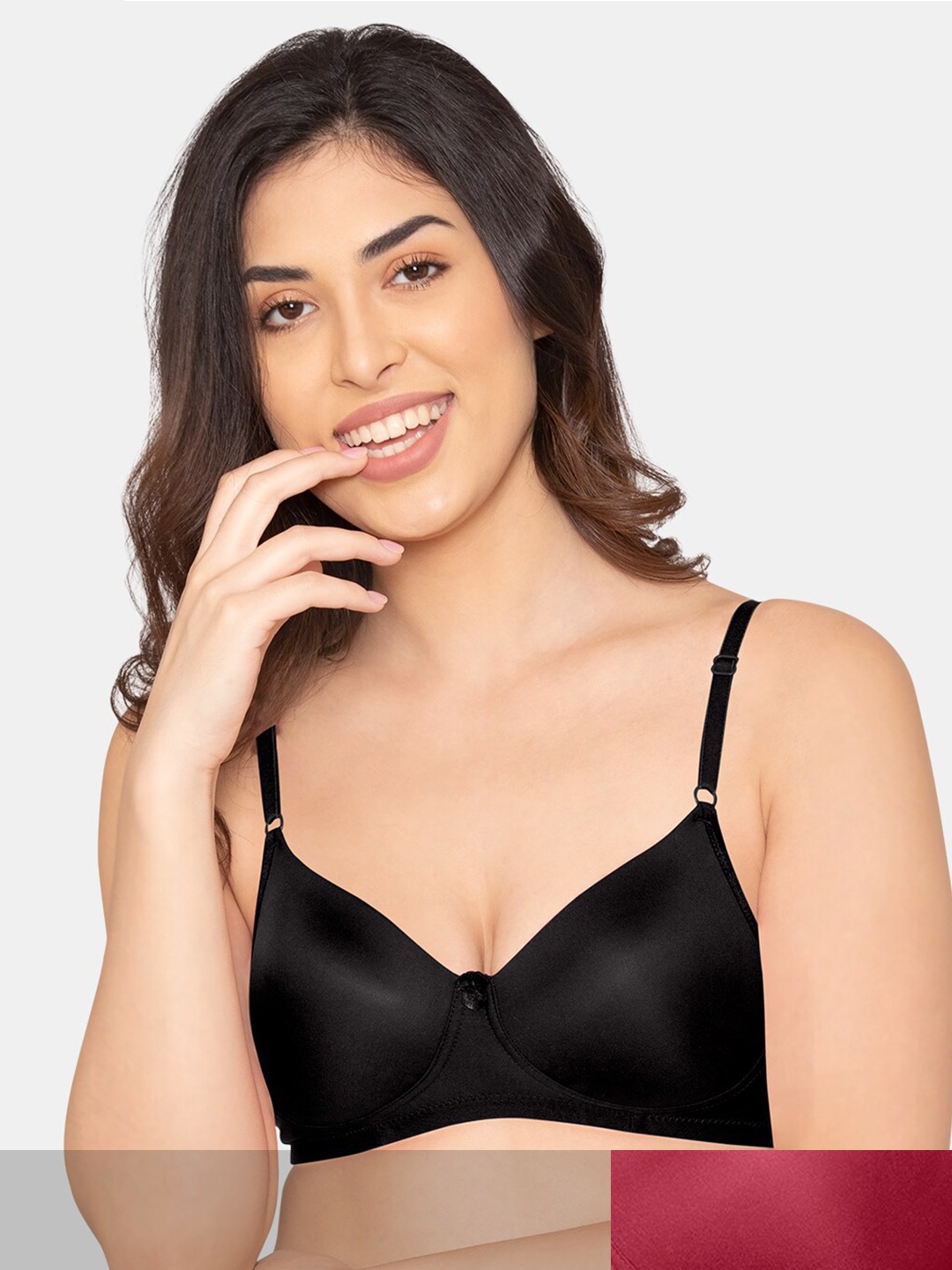 

K LINGERIE Pack Of 2 Black & Maroon Lightly Padded Non Wired Bra