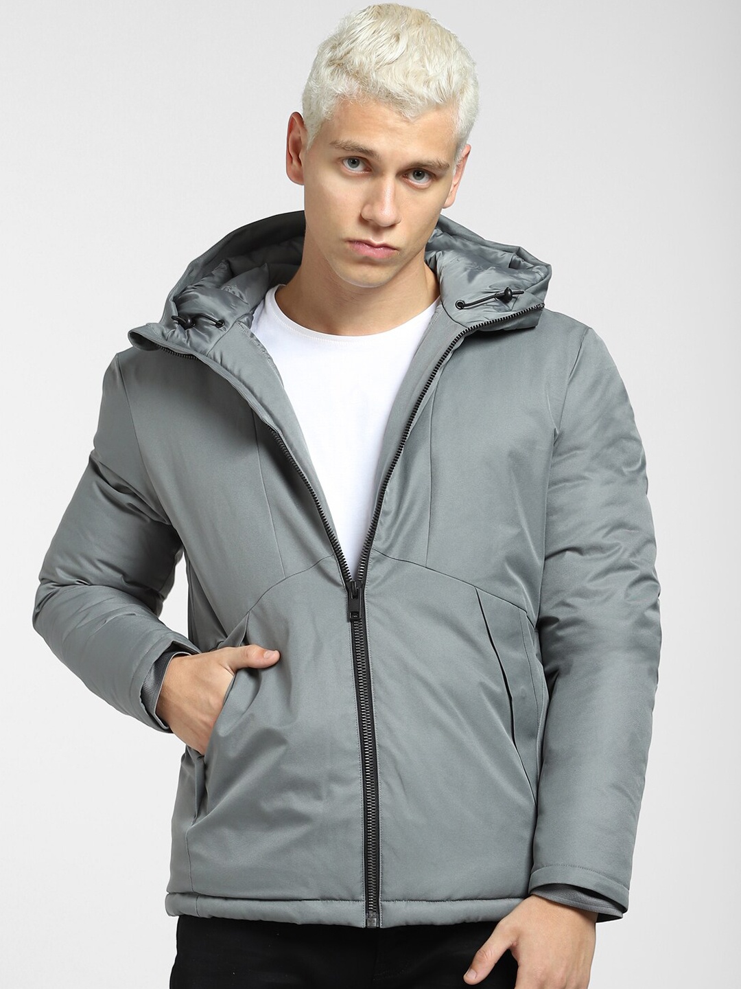 

Jack & Jones Men Grey Hooded Puffer Jacket