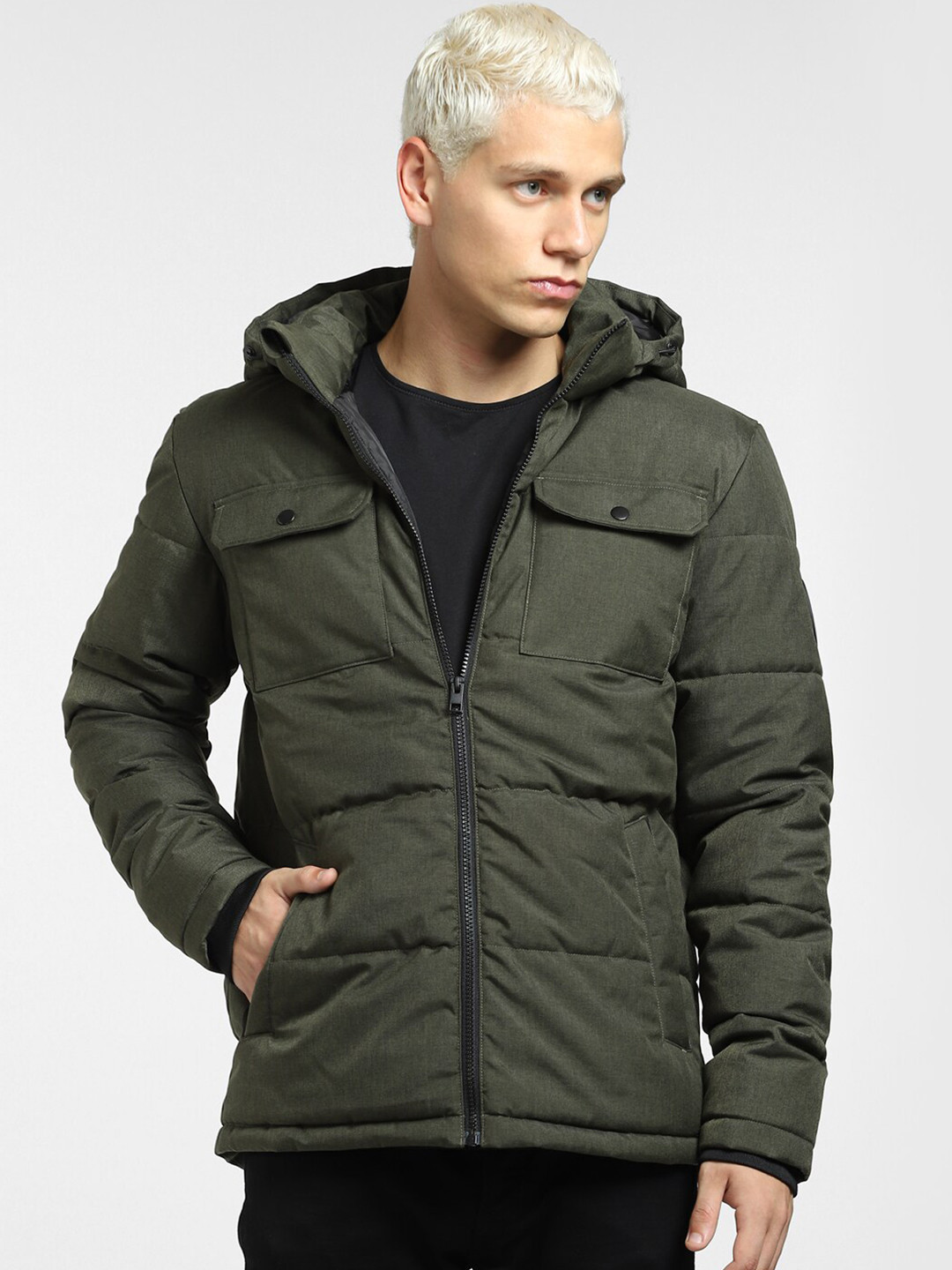

Jack & Jones Men Green Hooded Puffer Jacket