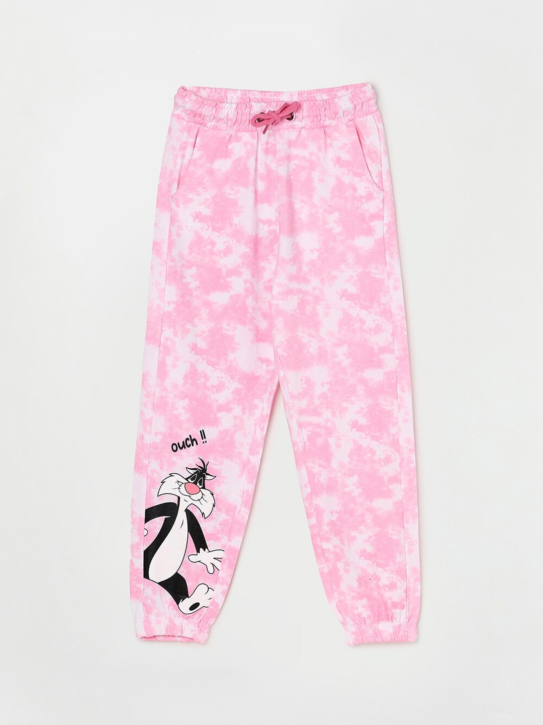 

Fame Forever by Lifestyle Girls Bugs Bunny Tie and Dye Printed Cotton Joggers, Pink