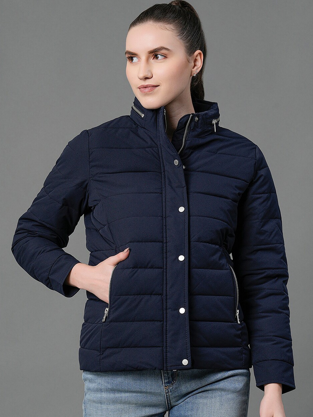 

Mode by Red Tape Women Navy Blue Padded Jacket