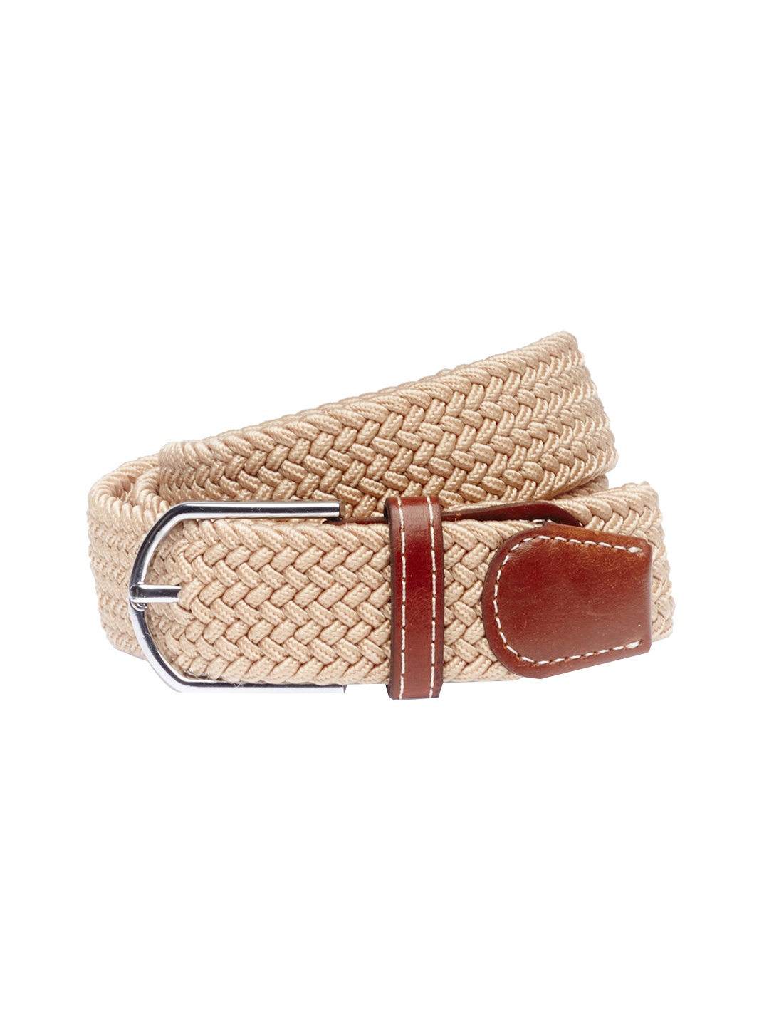 

The Tie Hub Men Braided Stretchable Casual Elasticated Belt, Cream