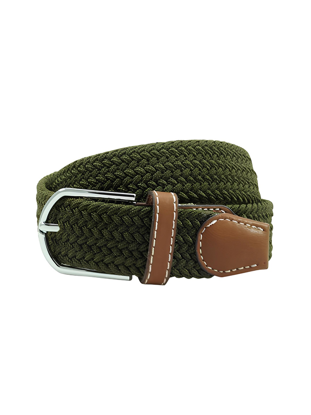 

The Tie Hub Men Braided Stretchable Casual Elasticated Belt, Green