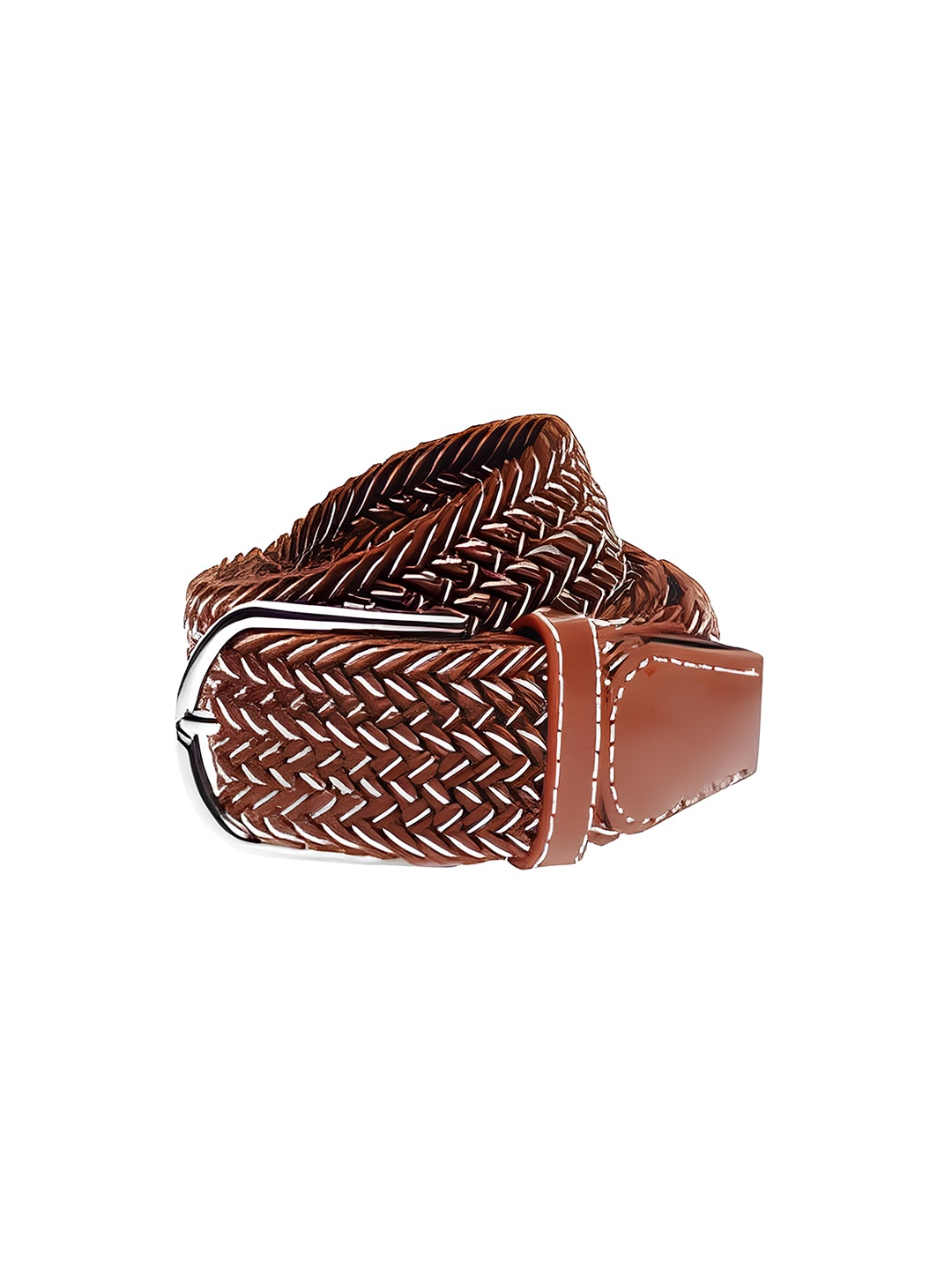 

The Tie Hub Men Braided Stretchable Casual Elasticated Belt, Brown