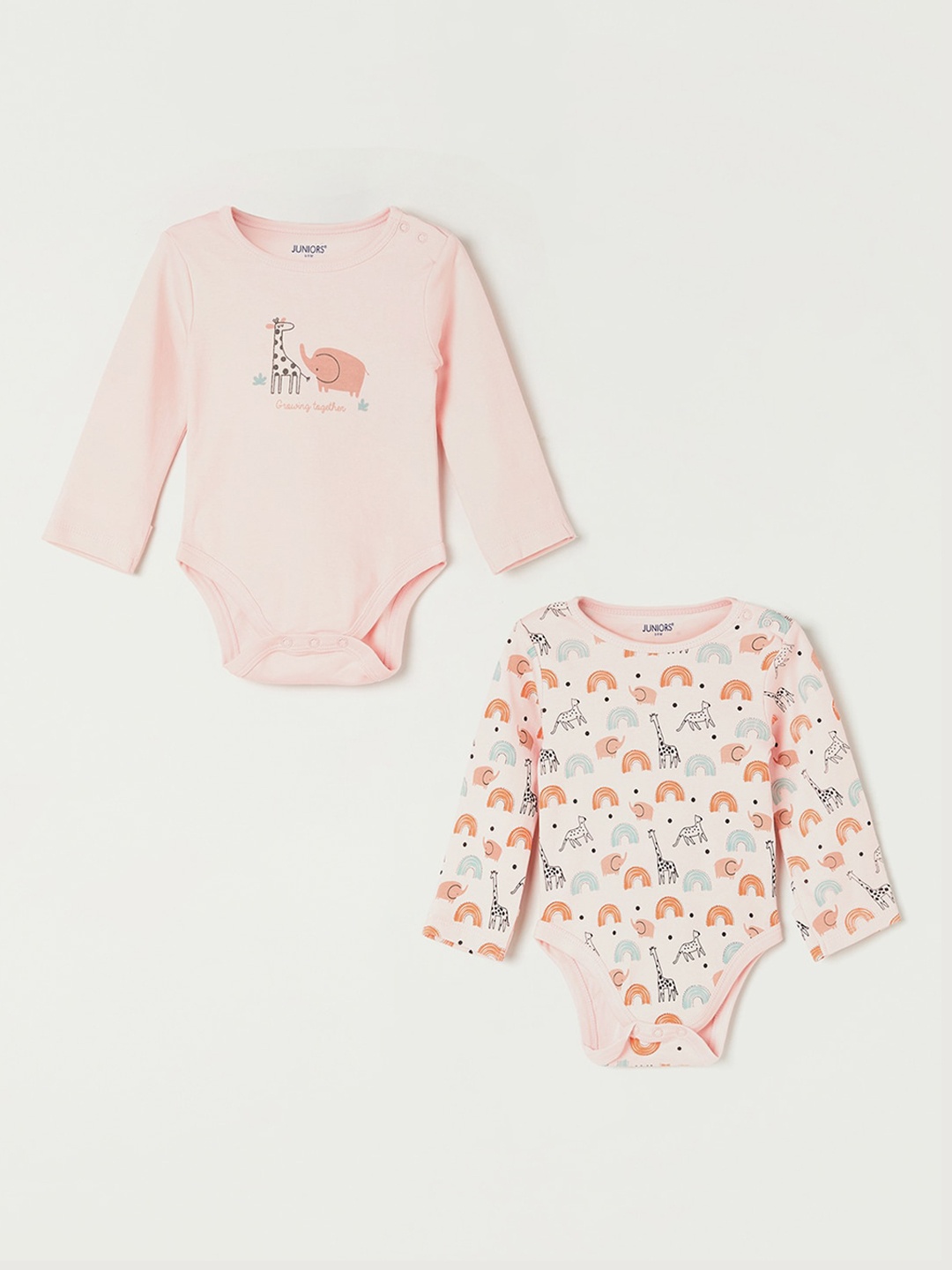 

Juniors by Lifestyle Girls Set Of 2 Printed Pure Cotton Rompers, Pink