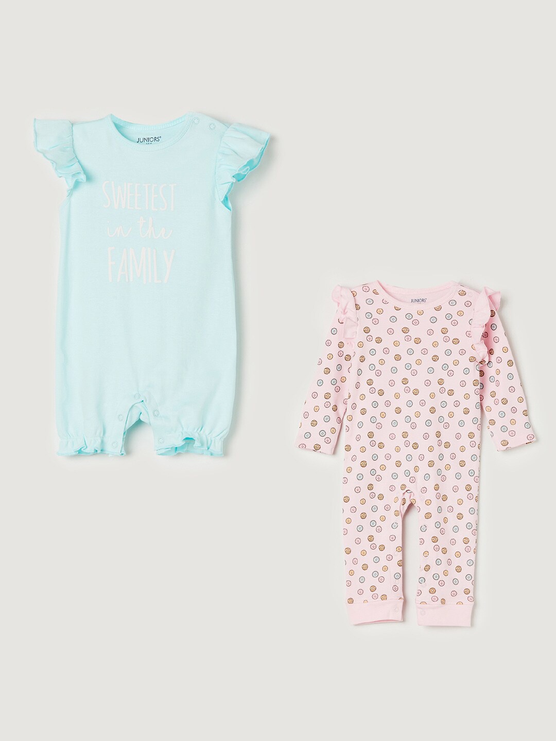 

Juniors by Lifestyle Infants Pack of 2 Blue & Pink Printed Pure Cotton Rompers
