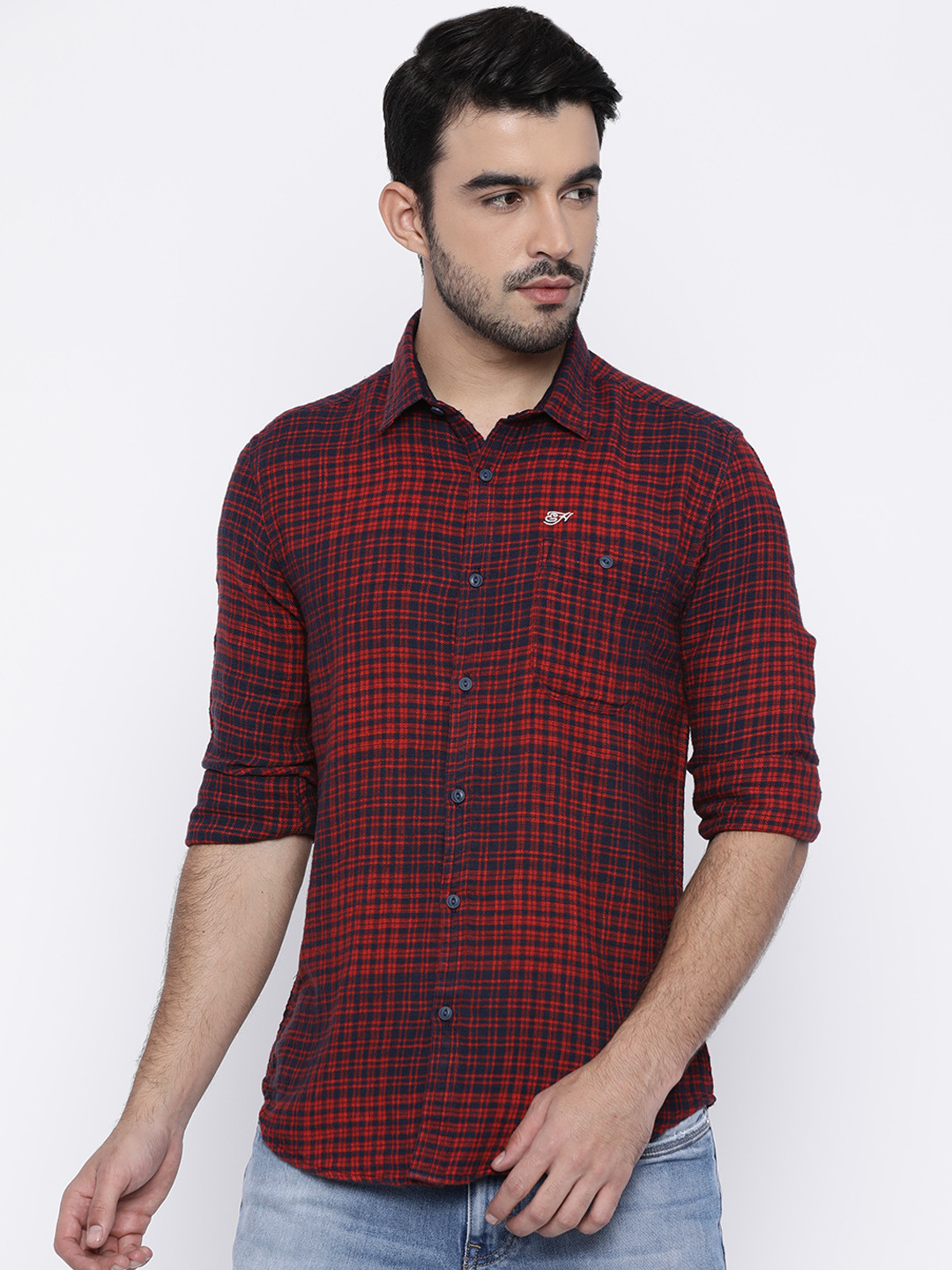 

Ed Hardy Men Red & Navy Regular Fit Checked Casual Shirt