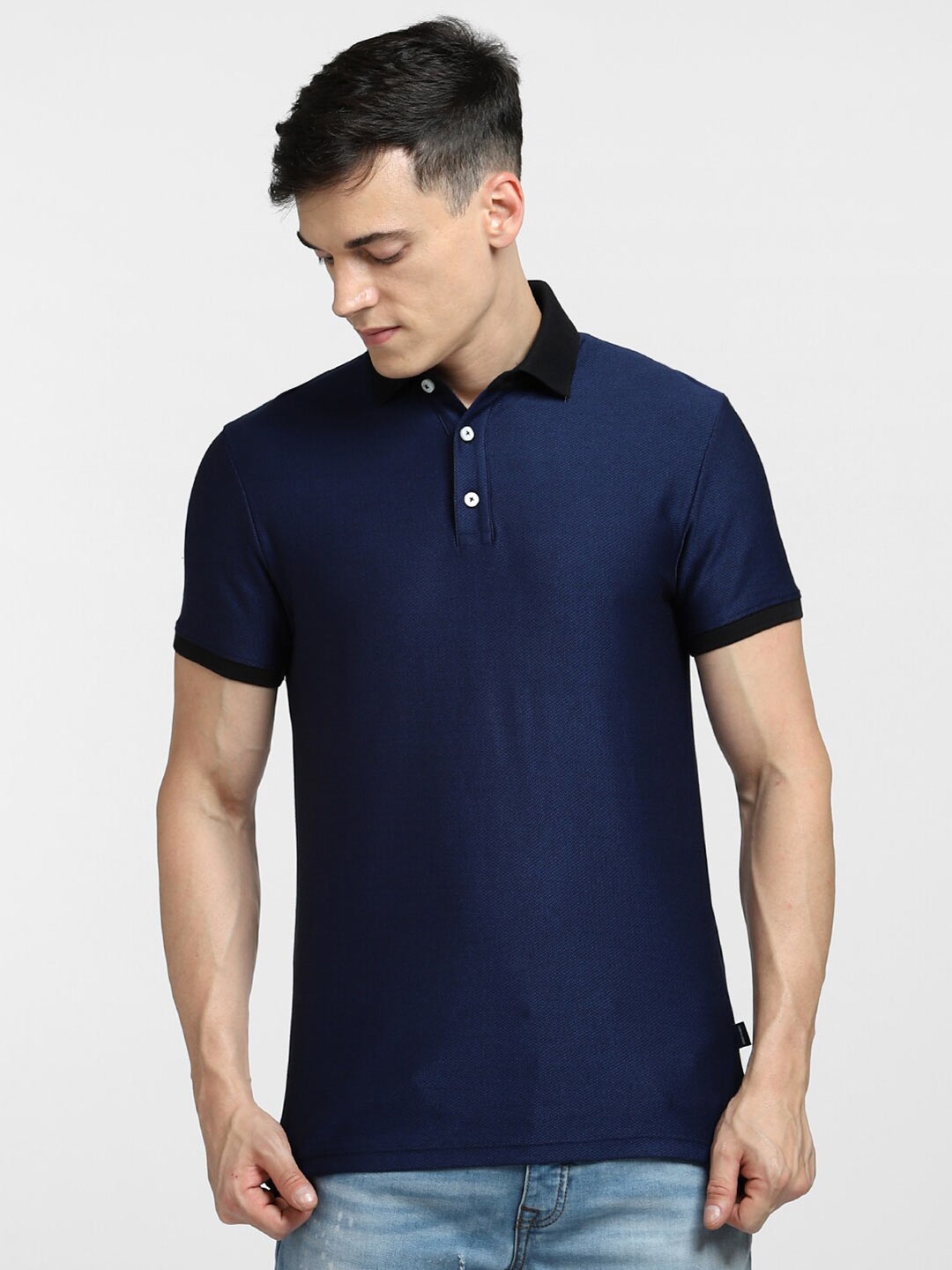 

Jack & Jones Men Blue Polo Collar Slim Fit T-shirt