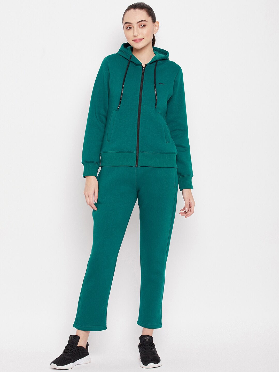 

Okane Women Teal Blue Solid Hooded Tracksuit