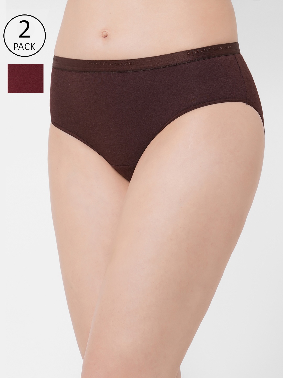 

Inner Sense Women Pack Of 2 Black & Maroon Antimicrobial Cotton Hipster Briefs