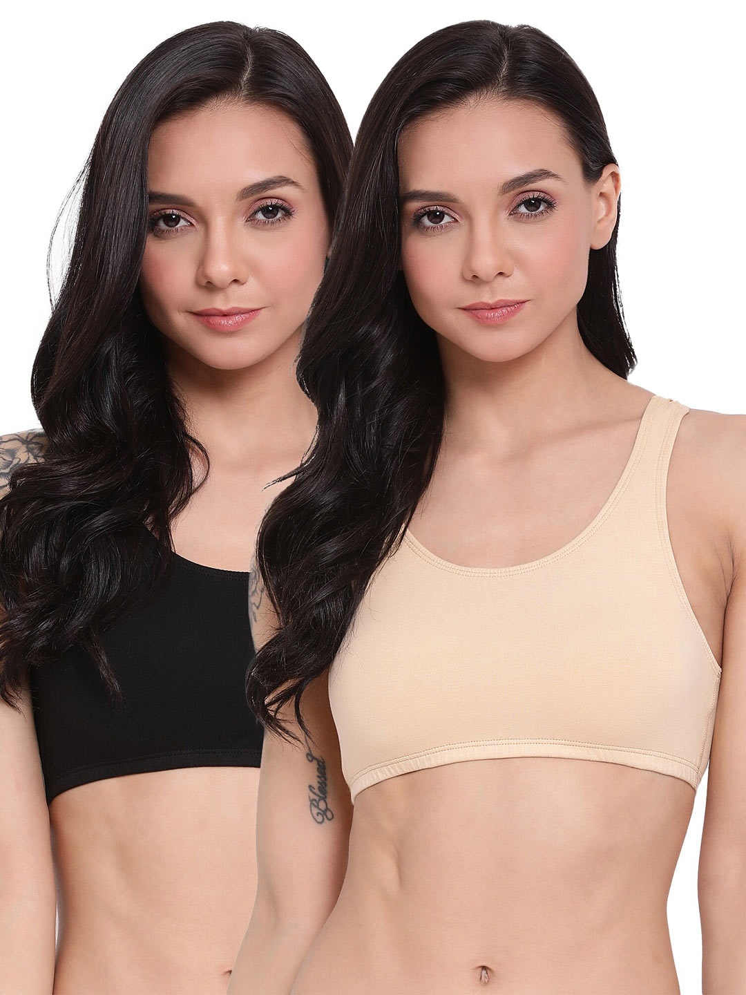 

LYRA Pack Of 2 Cotton Spandex Beginner Bra with 4 way Stretch, Black