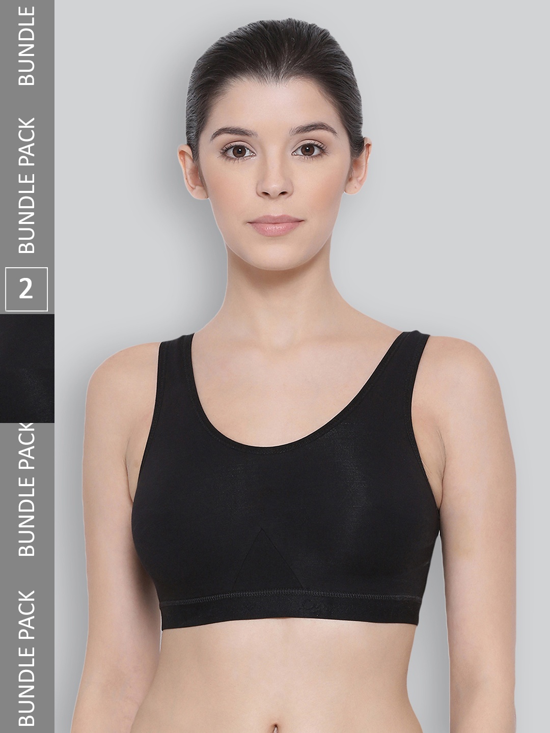 

LYRA Pack Of 2 Combed Cotton Sweat Absorbent Stretchable Sports Bra, Black