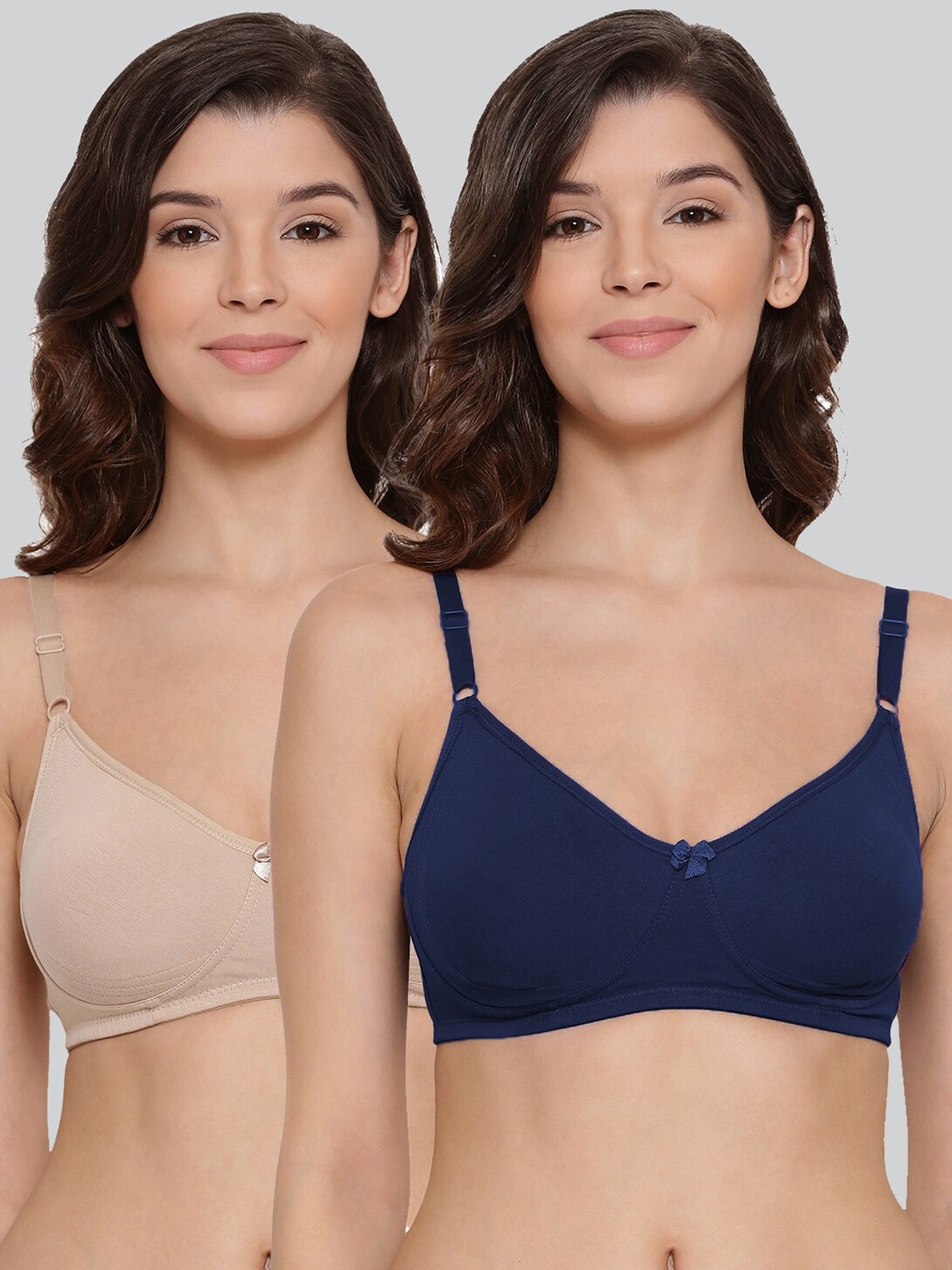 LYRA Pack Of 2 Combed Cotton Seamless Moulded Encircled Bra, Navy blue