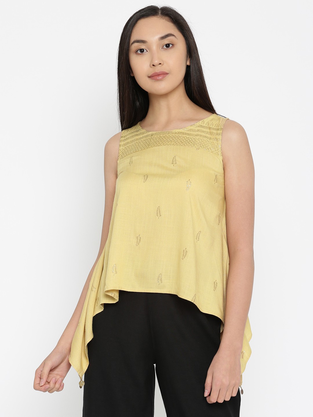 

Global Desi Women Beige Printed Top