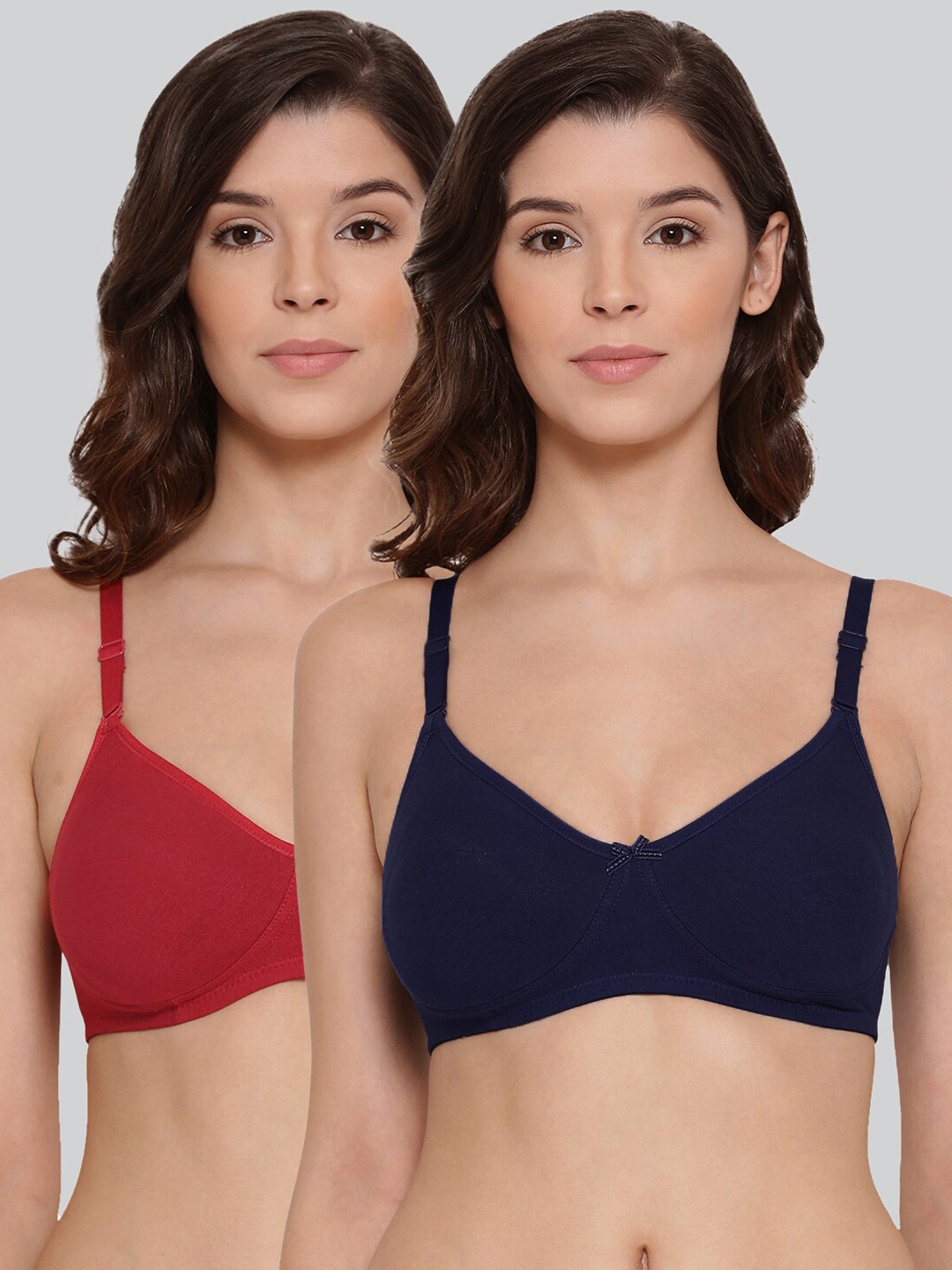 

LYRA Pack Of 2 Printed Combed Cotton Wirefree Secret Support Bra with Detachable Strap, Navy blue