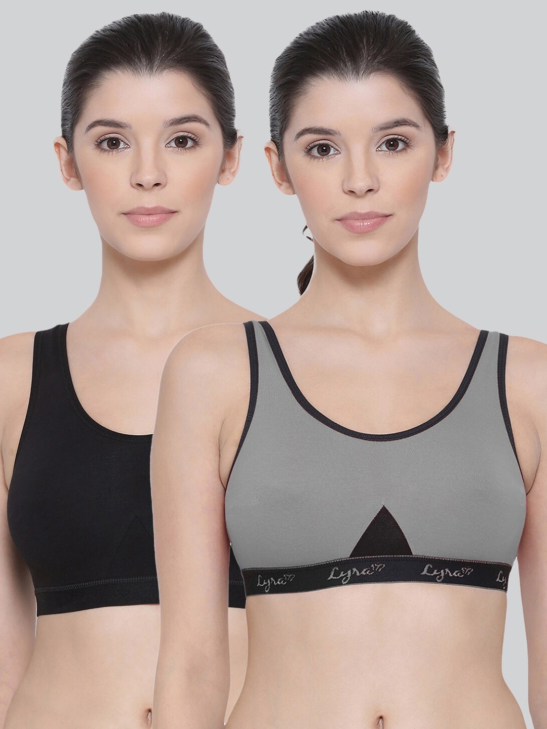 

LYRA Pack Of 2 Combed Cotton Sweat Absorbent Stretchable Sports Bra, Black
