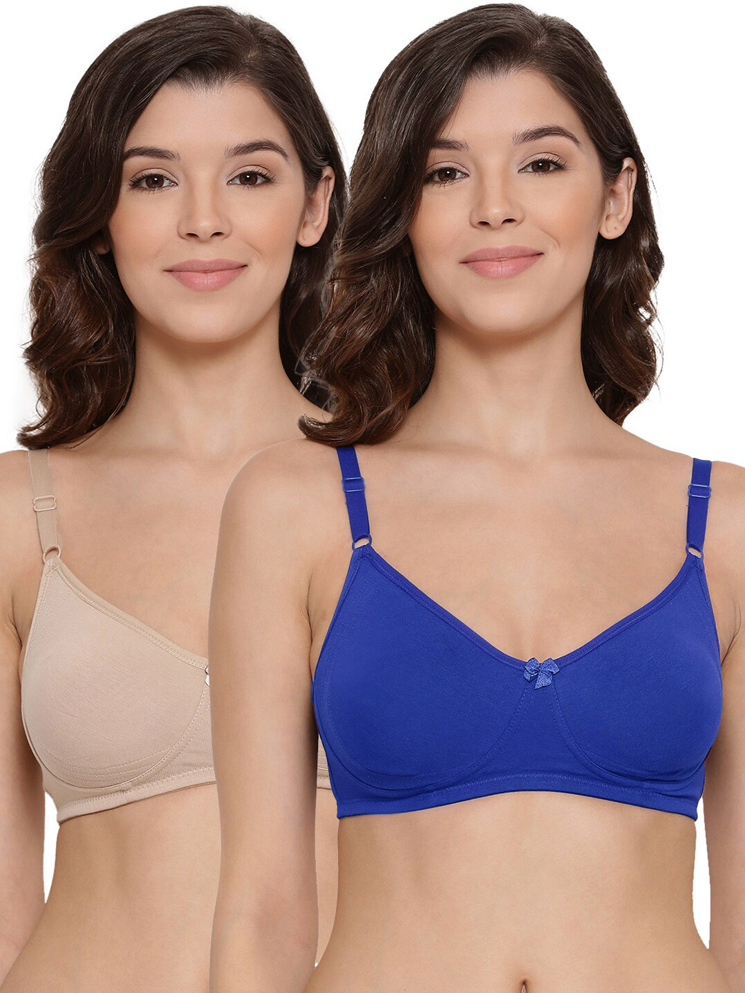 

LYRA Women Pack of 2 Blue & Beige Non Padded Combed Cotton Bra