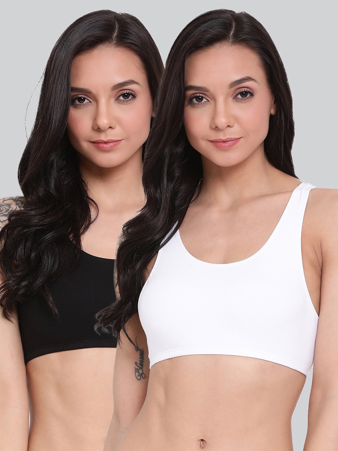 

LYRA Pack Of 2 Cotton Spandex Beginner Bra with 4 way Stretch, White