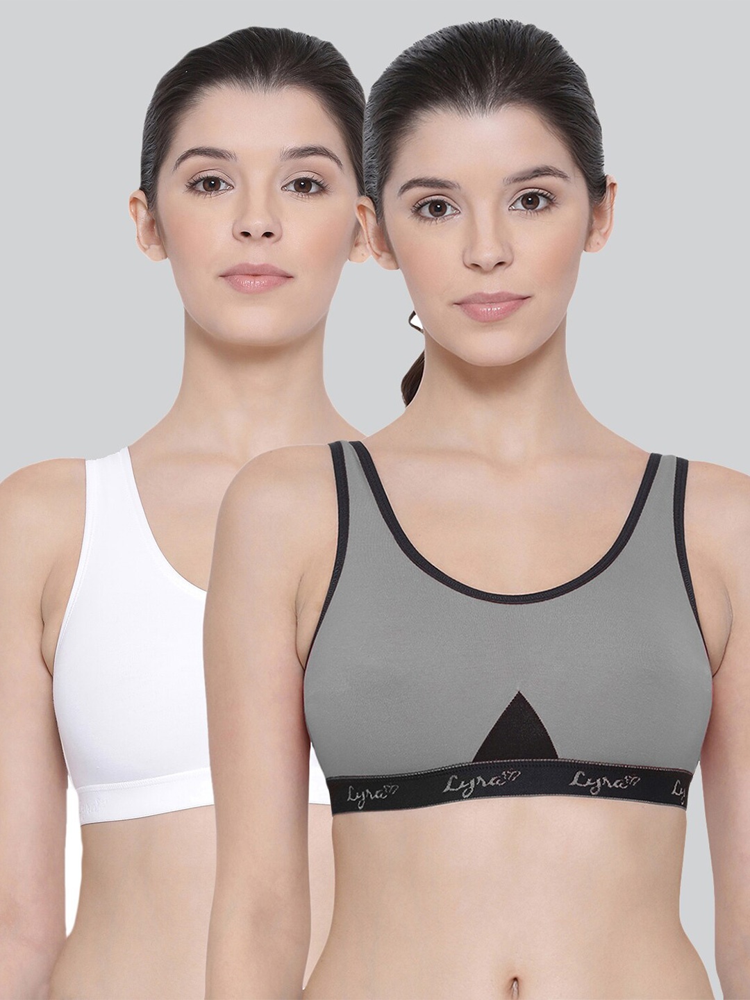 

LYRA Pack Of 2 Combed Cotton Sweat Absorbent Stretchable Sports Bra, White