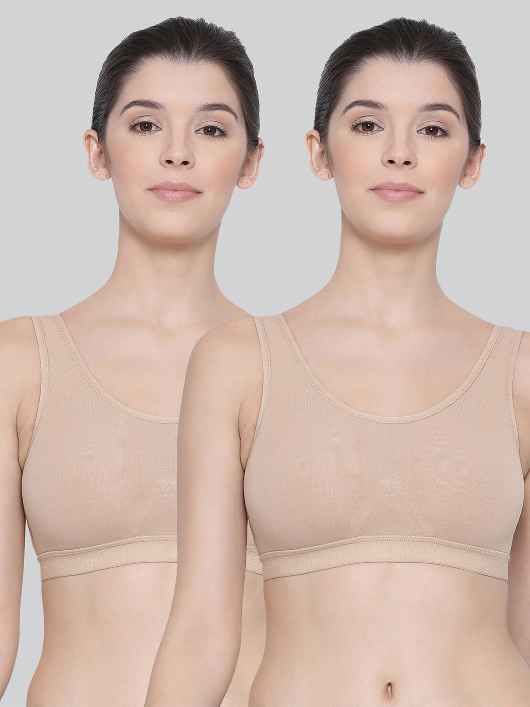 

LYRA Pack Of 2 Combed Cotton Sweat Absorbent Stretchable Sports Bra, Beige