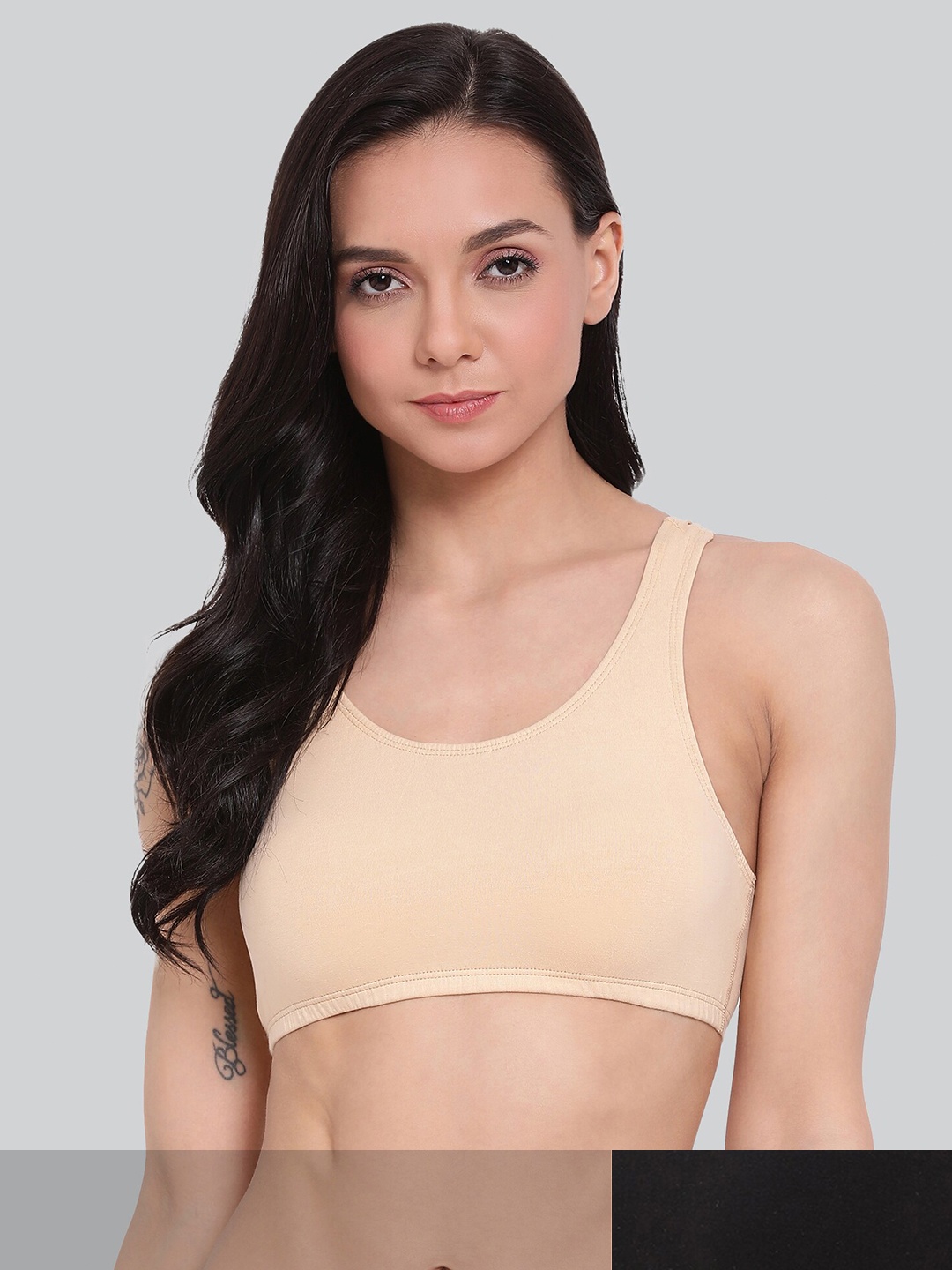 

LYRA Pack Of 2 Cotton Spandex Beginner Bra with 4 way Stretch, Black
