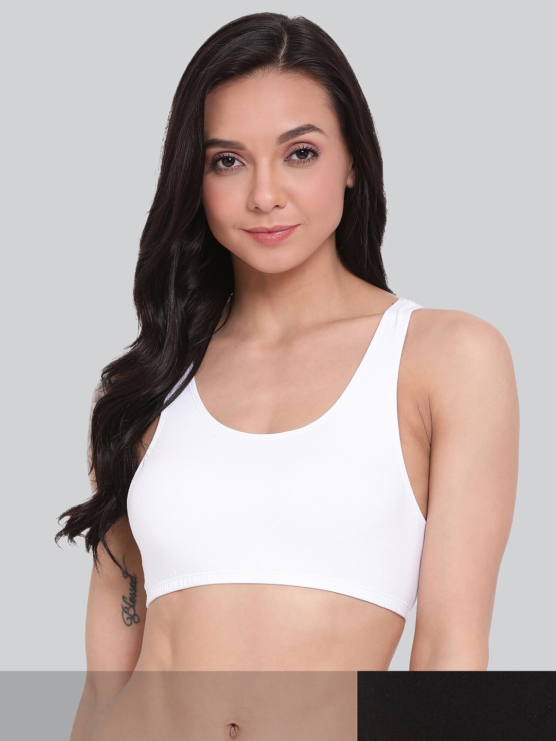 

LYRA Pack Of 2 Cotton Spandex Beginner Bra with 4 way Stretch, Black