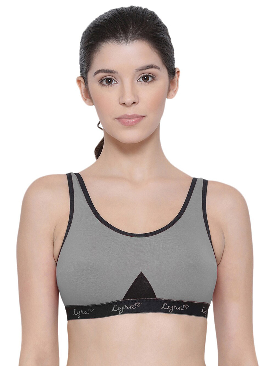 

LYRA Combed Cotton Sweat Absorbent Stretchable Sports Bra, Grey